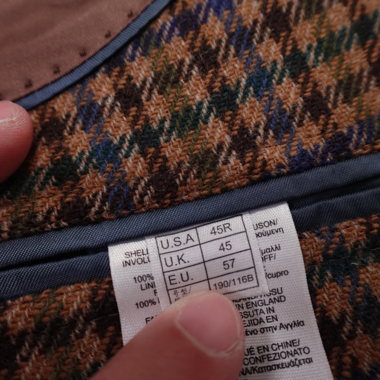 Brooks Brothers 1818 Madison Blazer Mens 45R XL Brown Plaid Wool Elbow Patches - Thumbnail 4