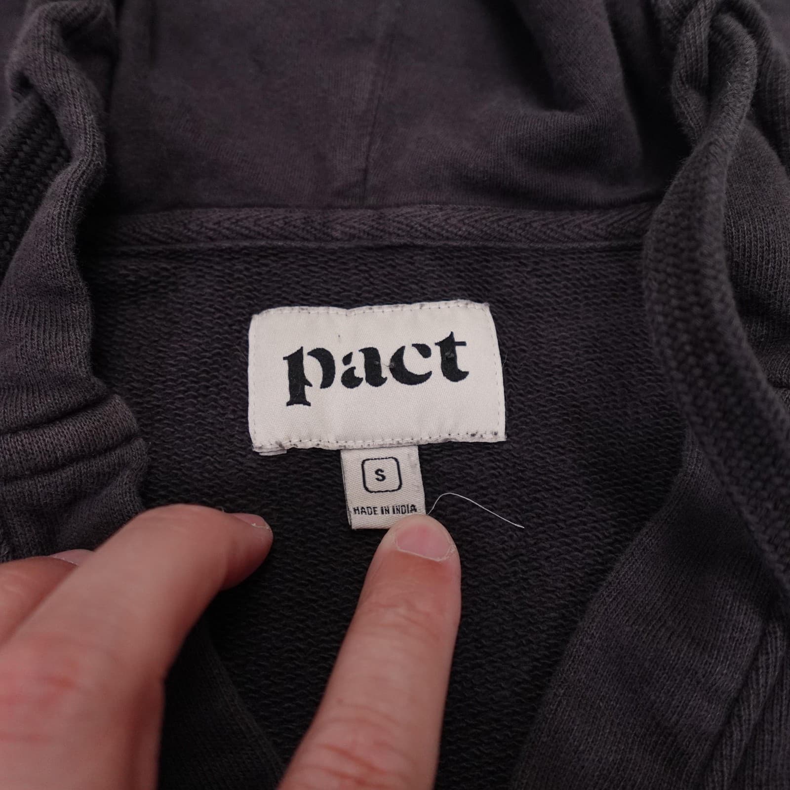 Pact Hoodie Womens Small Gray Organic Cotton V-Neck Pullover Kangaroo Pocket - Thumbnail 3