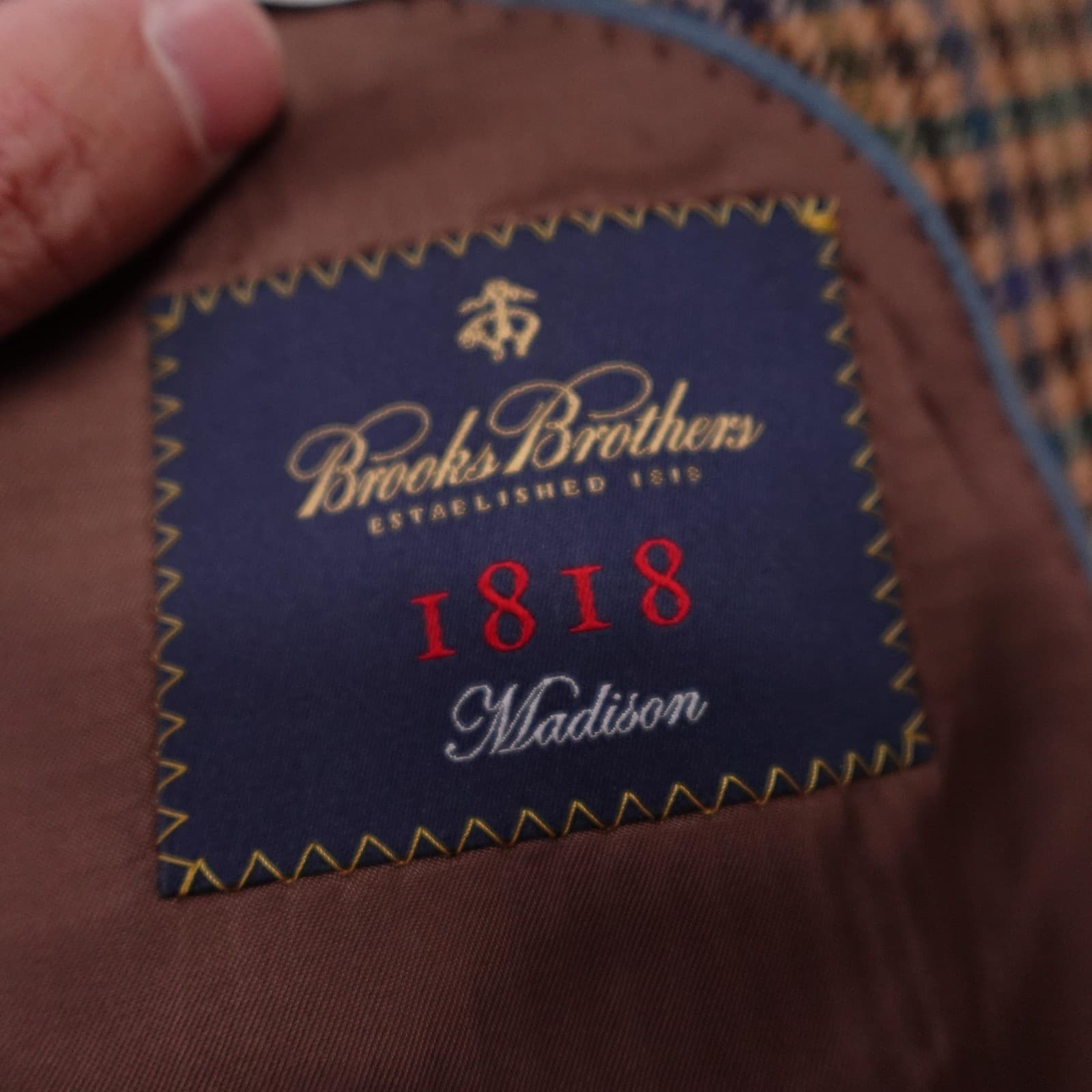 Brooks Brothers 1818 Madison Blazer Mens 45R XL Brown Plaid Wool Elbow Patches - Thumbnail 5