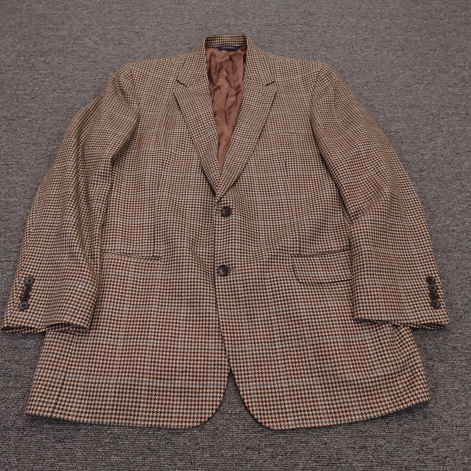Brooks Brothers 1818 Madison Blazer Mens 44R Brown Houndstooth Wool Cashmere