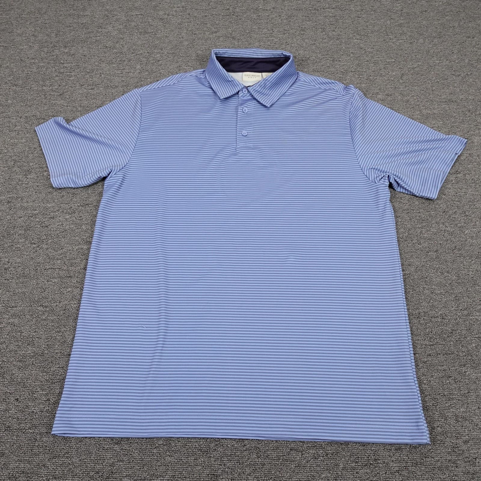 Rorie Whelan Golf Polo Mens Large Blue Striped Short Sleeve Performance Shirt
