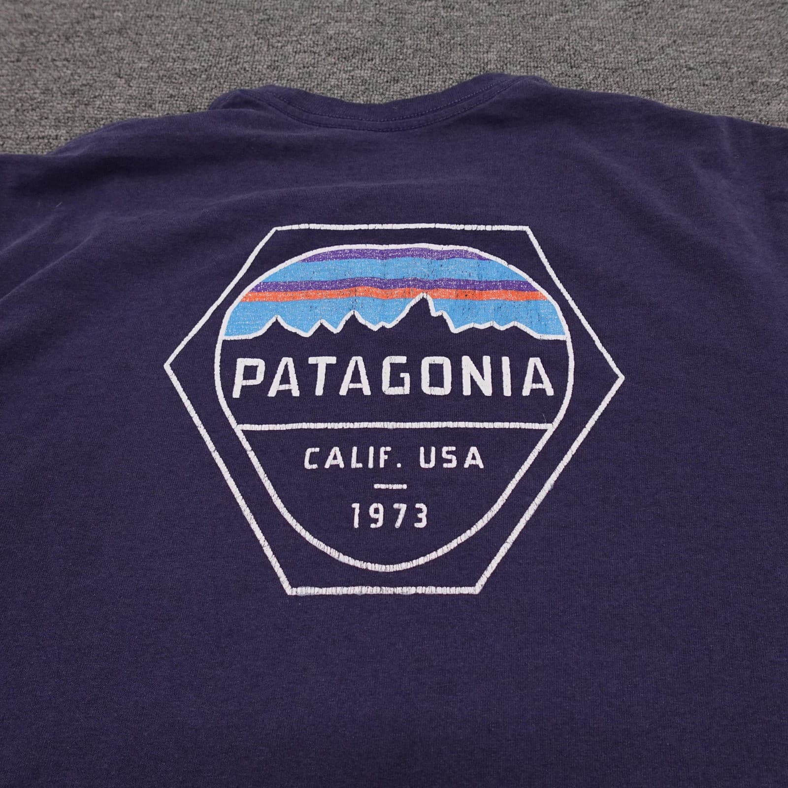 Patagonia Shirt Mens Medium Blue Calif USA 1973 Back Logo Graphic Tee Tagless - Thumbnail 5