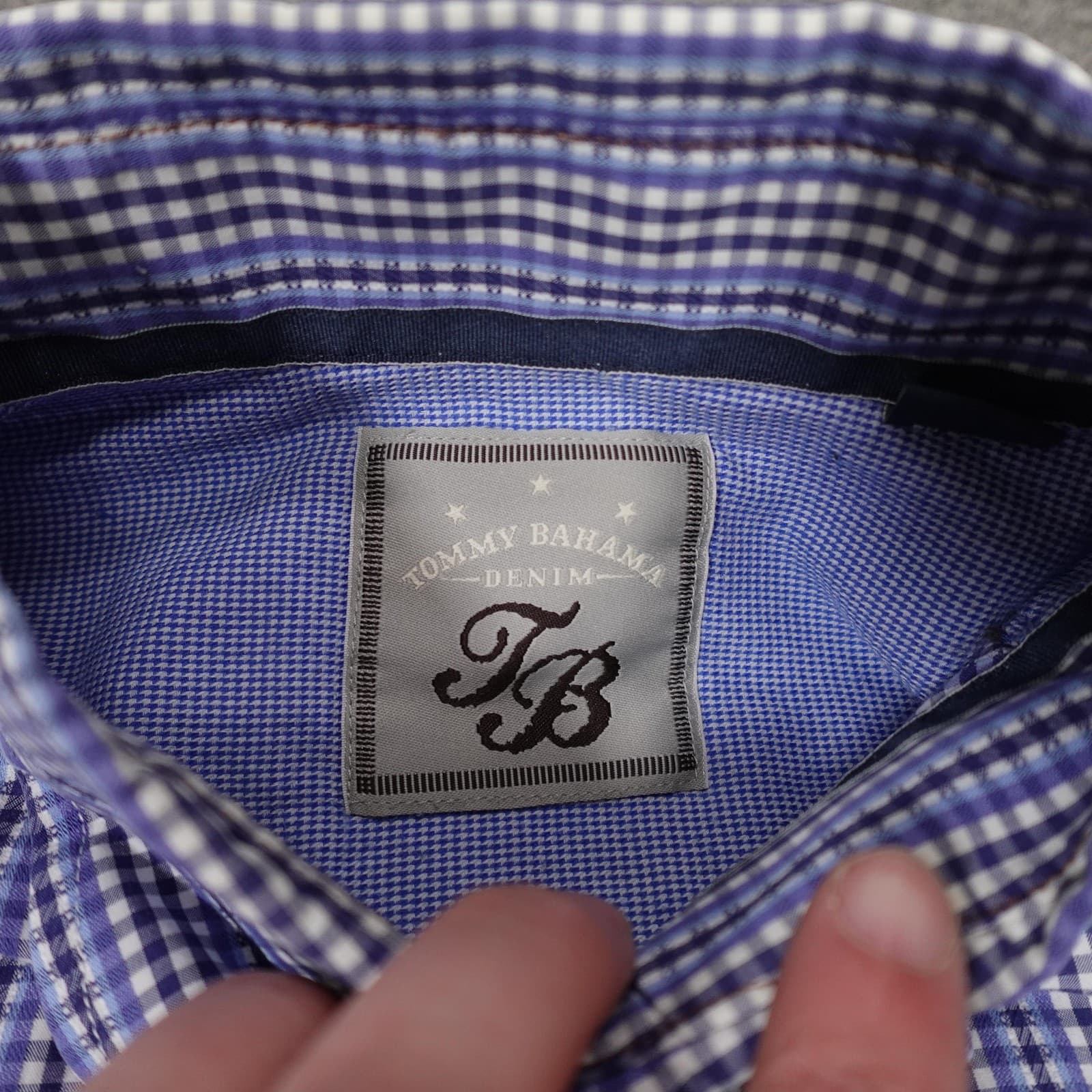 Tommy Bahama Denim Shirt Mens Small Blue Check Long Sleeve Button Front Casual - Thumbnail 2