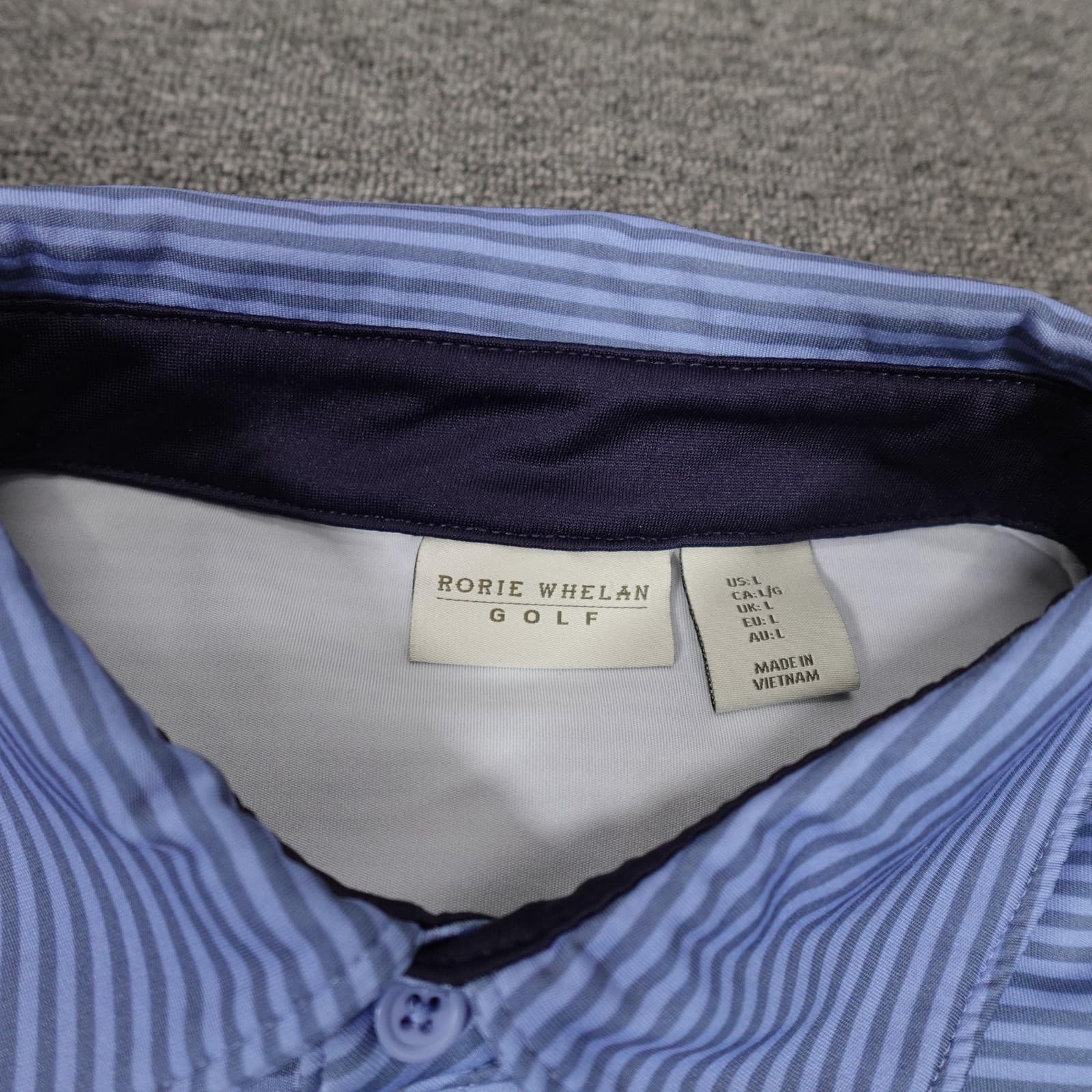 Rorie Whelan Golf Polo Mens Large Blue Striped Short Sleeve Performance Shirt - Thumbnail 3