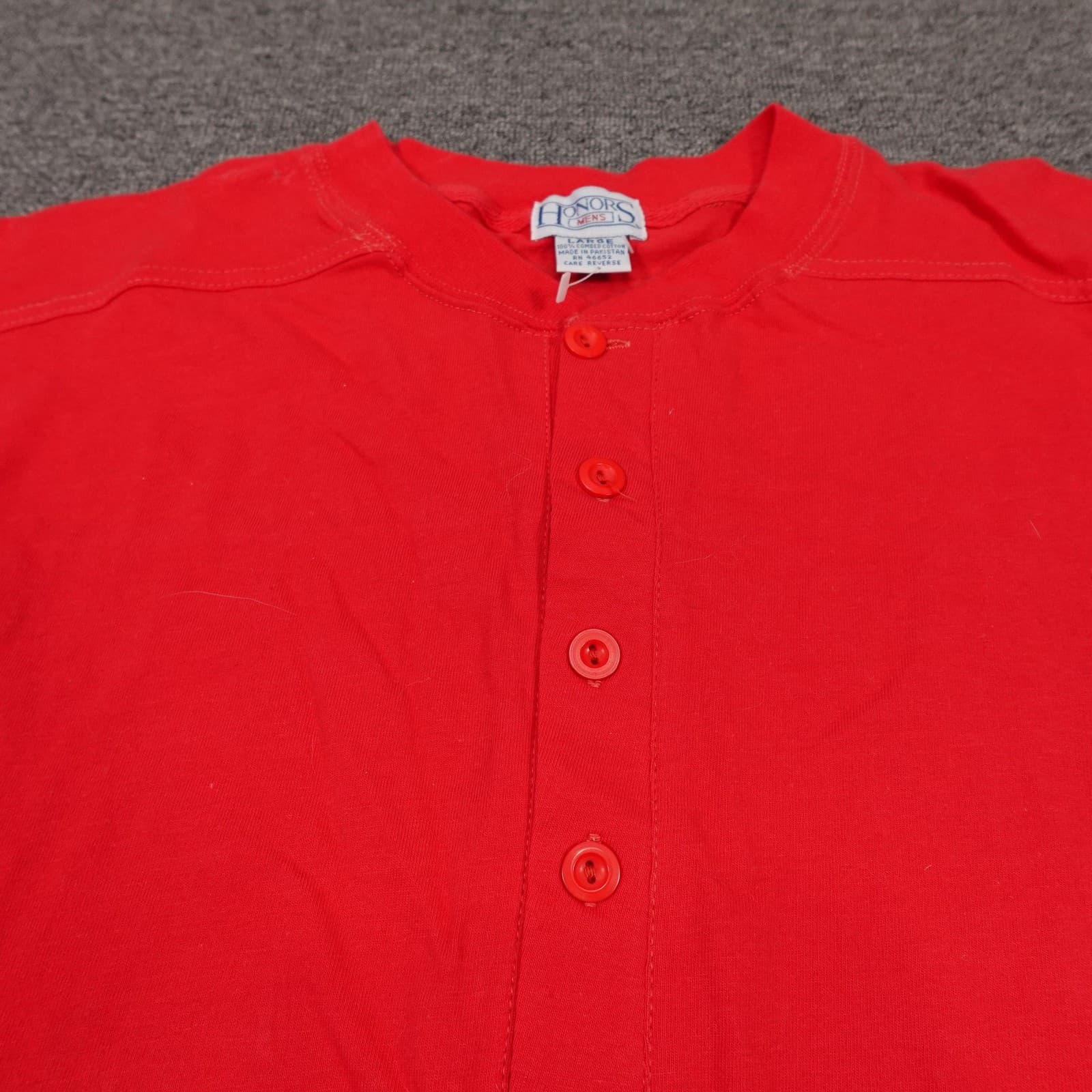 Vintage Honors Henley Shirt Mens Large Red 100% Combed Cotton Solid Y2K - Thumbnail 2
