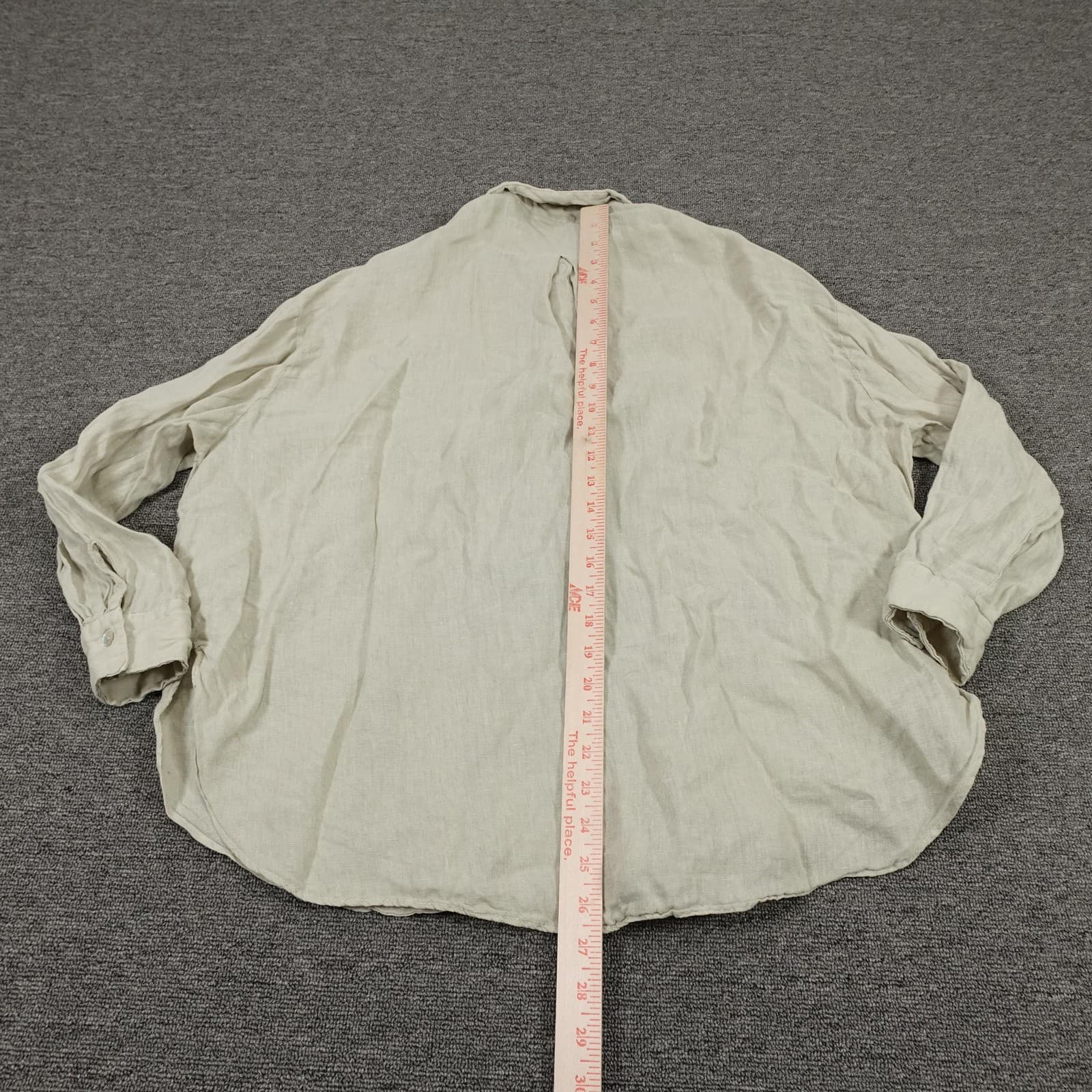 Zara Shirt Womens Medium Green Linen Long Sleeve Button Front Lightweight Casual - Thumbnail 4