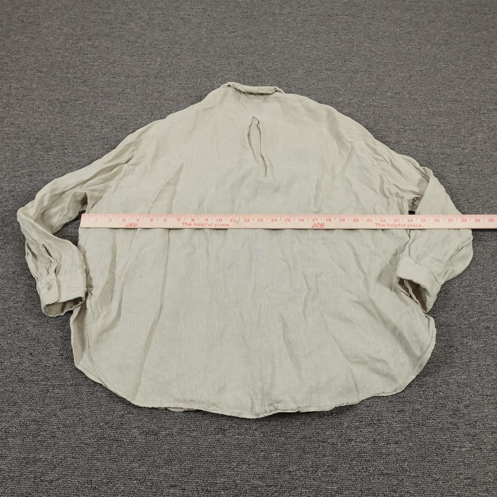 Zara Shirt Womens Medium Green Linen Long Sleeve Button Front Lightweight Casual - Thumbnail 3