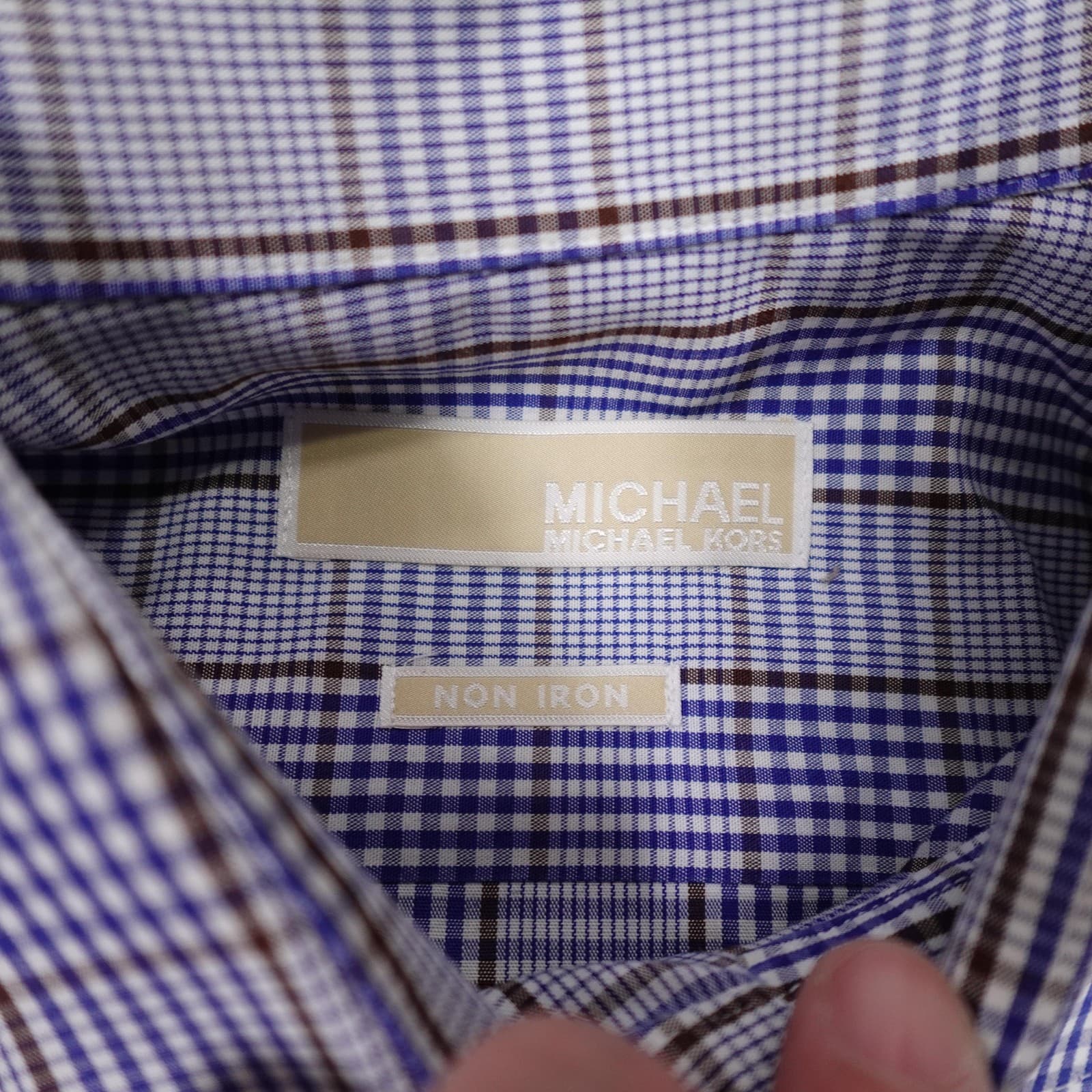Michael Kors Shirt Mens 15.5 32/33 Blue Check Long Sleeve Non Iron Cotton - Thumbnail 2