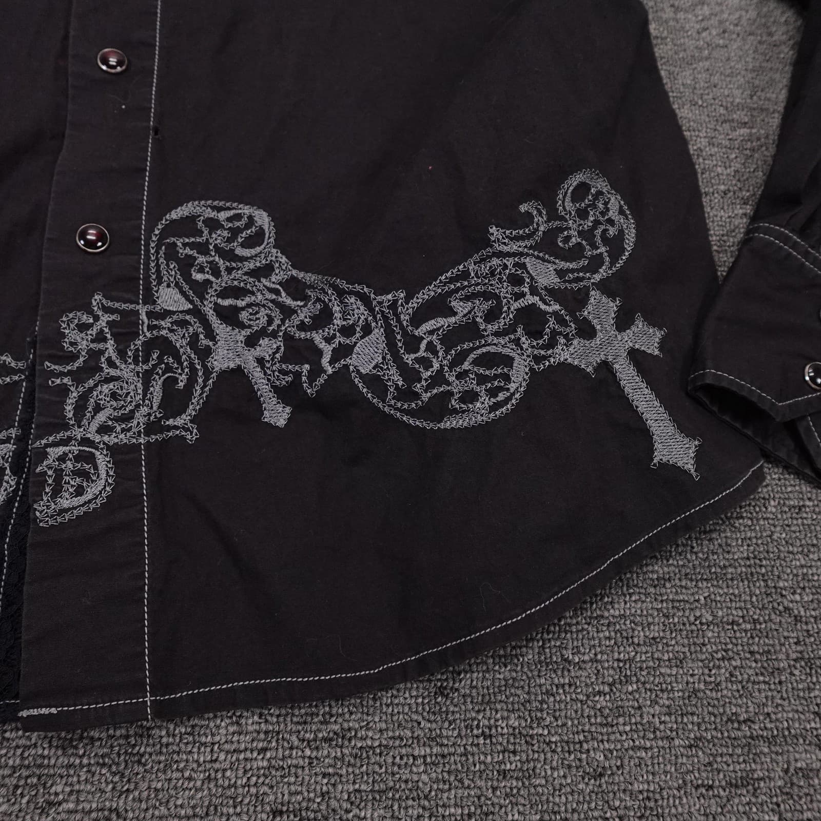 Toku Shirt Mens XL Black Cross Rhinestone Long Sleeve Button Up Rock Western - Thumbnail 3