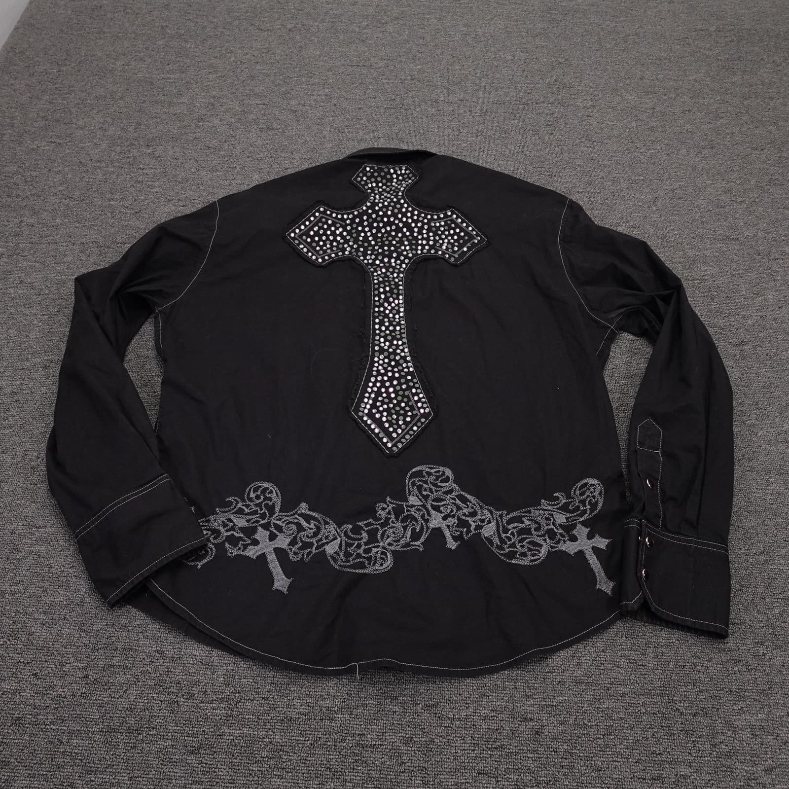 Toku Shirt Mens XL Black Cross Rhinestone Long Sleeve Button Up Rock Western - Thumbnail 7