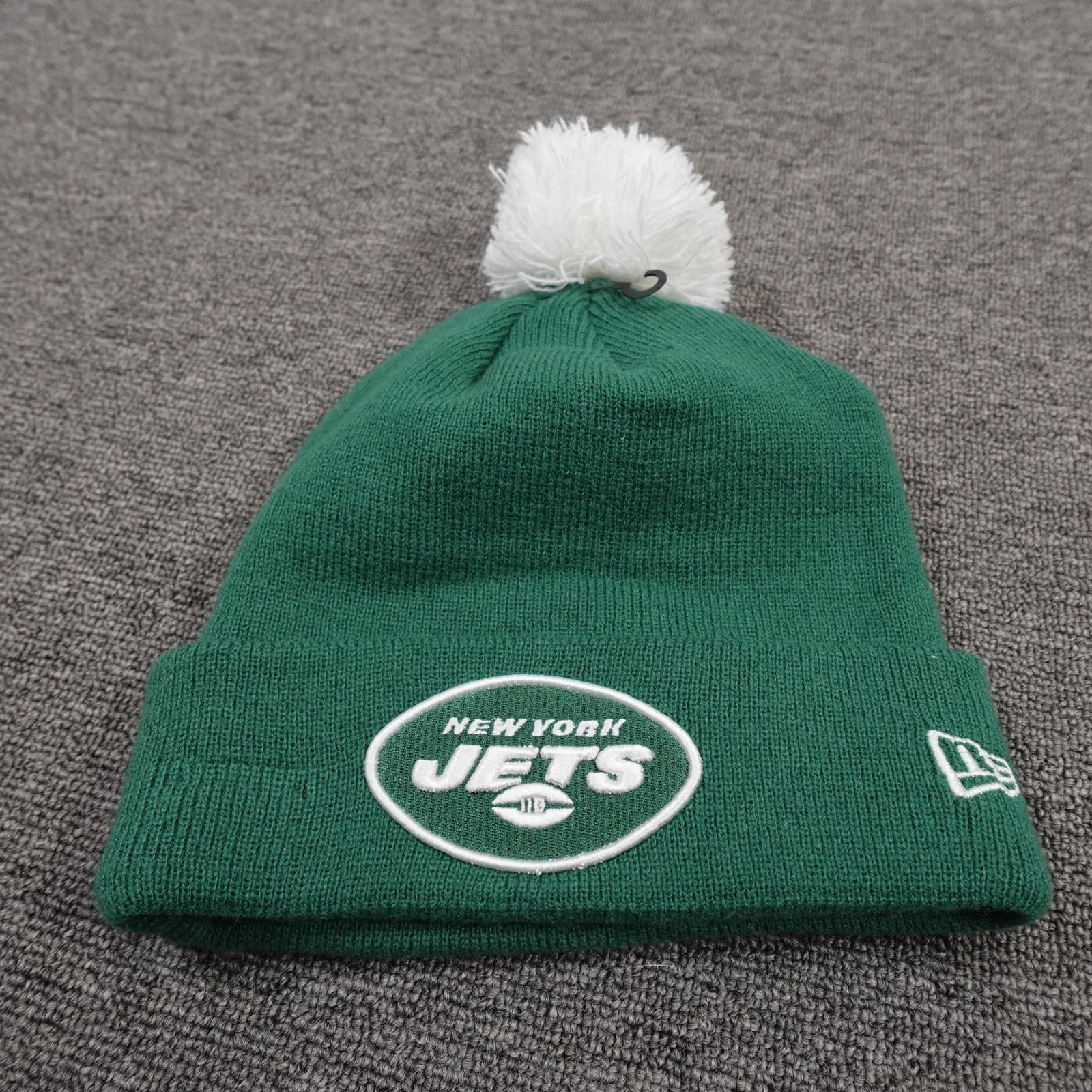 New York Jets Hat Beanie Mens One Size Green NFL Football Pom Knit New Era