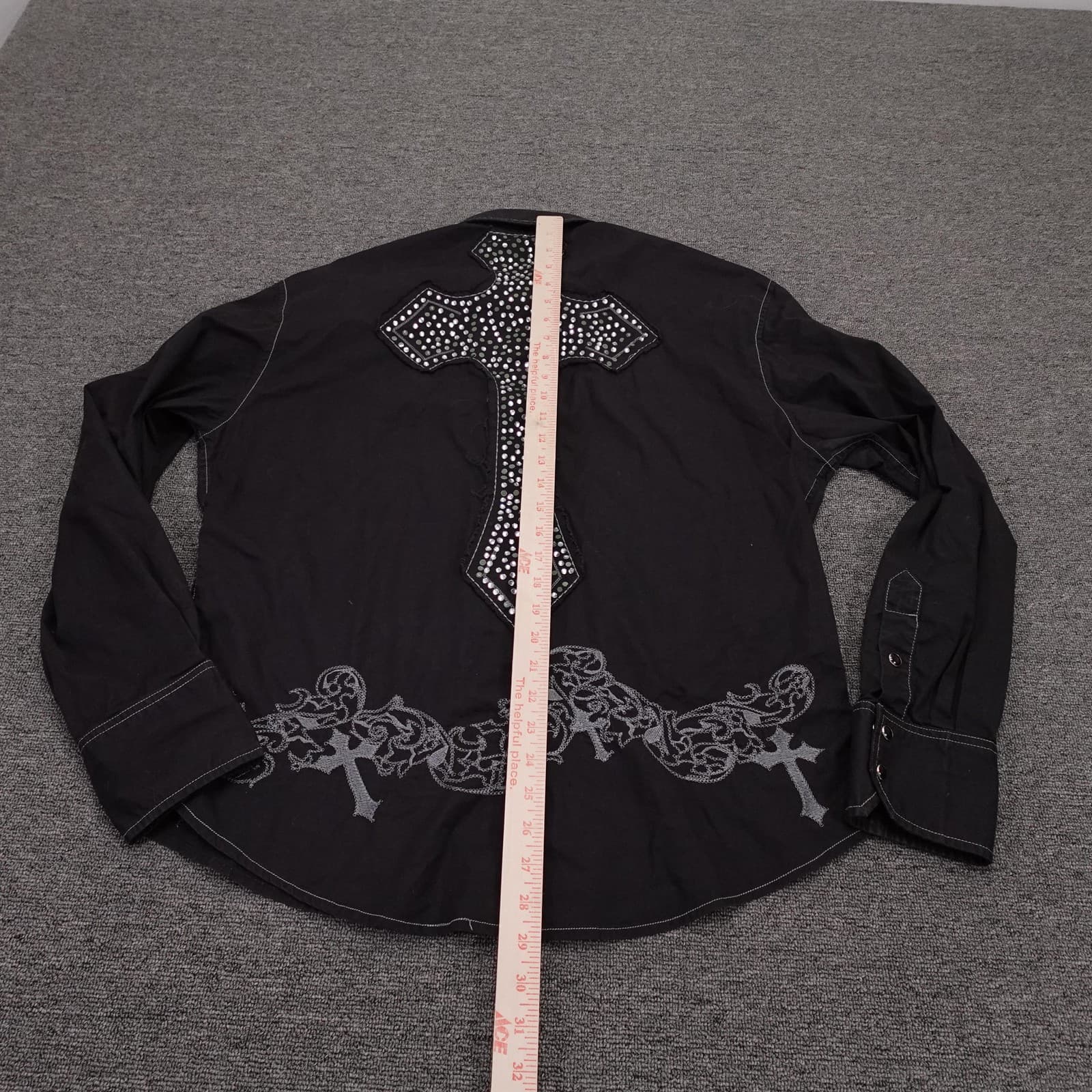Toku Shirt Mens XL Black Cross Rhinestone Long Sleeve Button Up Rock Western - Thumbnail 9