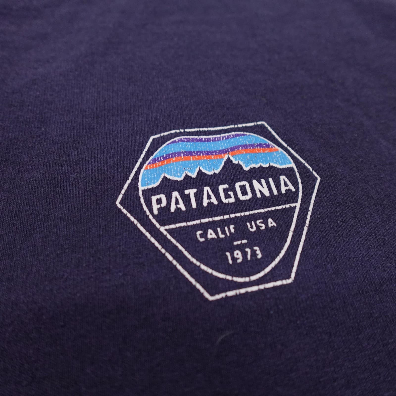 Patagonia Shirt Mens Medium Blue Calif USA 1973 Back Logo Graphic Tee Tagless - Thumbnail 3