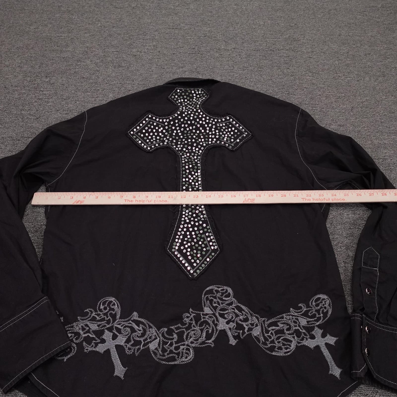 Toku Shirt Mens XL Black Cross Rhinestone Long Sleeve Button Up Rock Western - Thumbnail 8