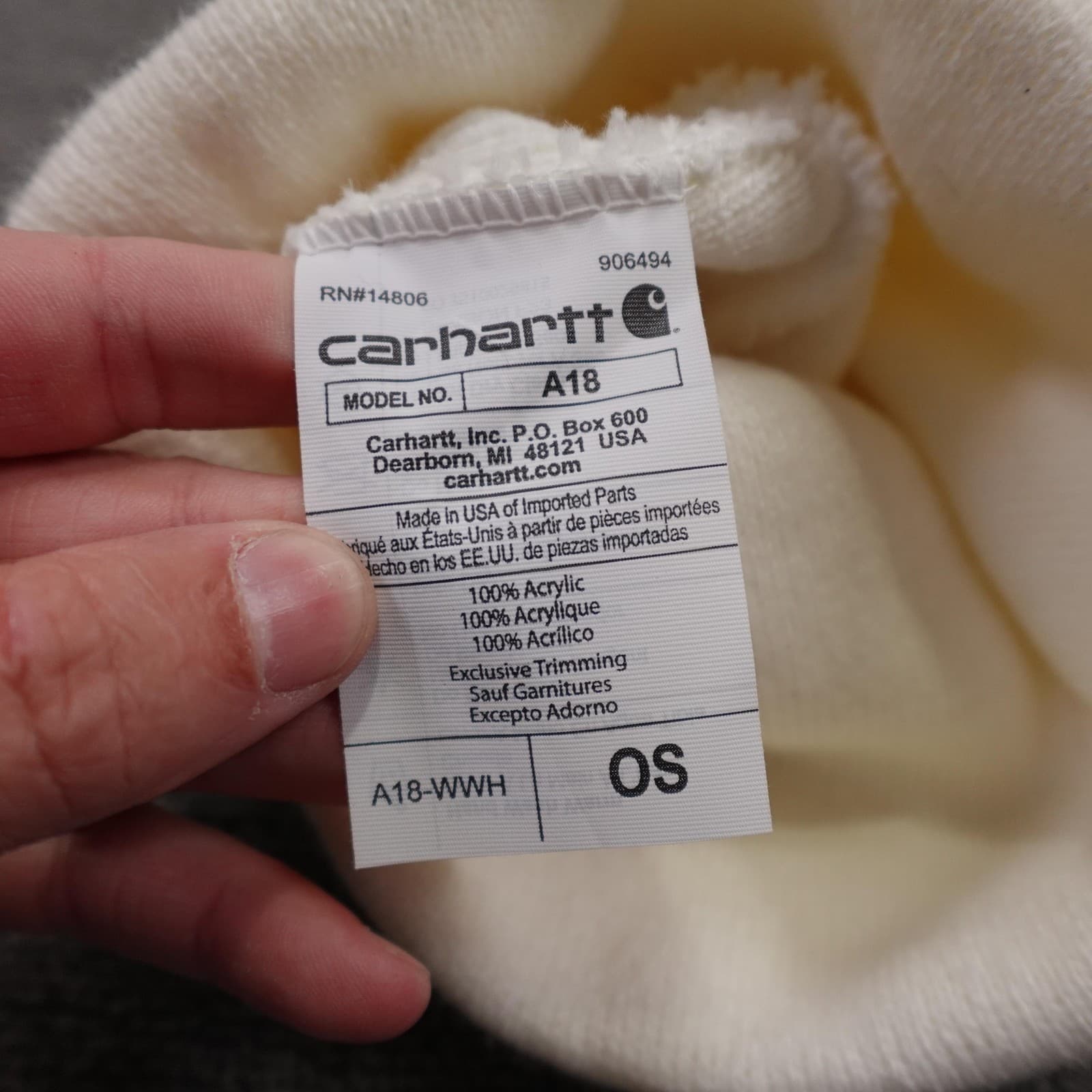 Carhartt Hat Beanie Fitted Unisex One Size White Knit Acrylic Cuffed Winter - Thumbnail 3