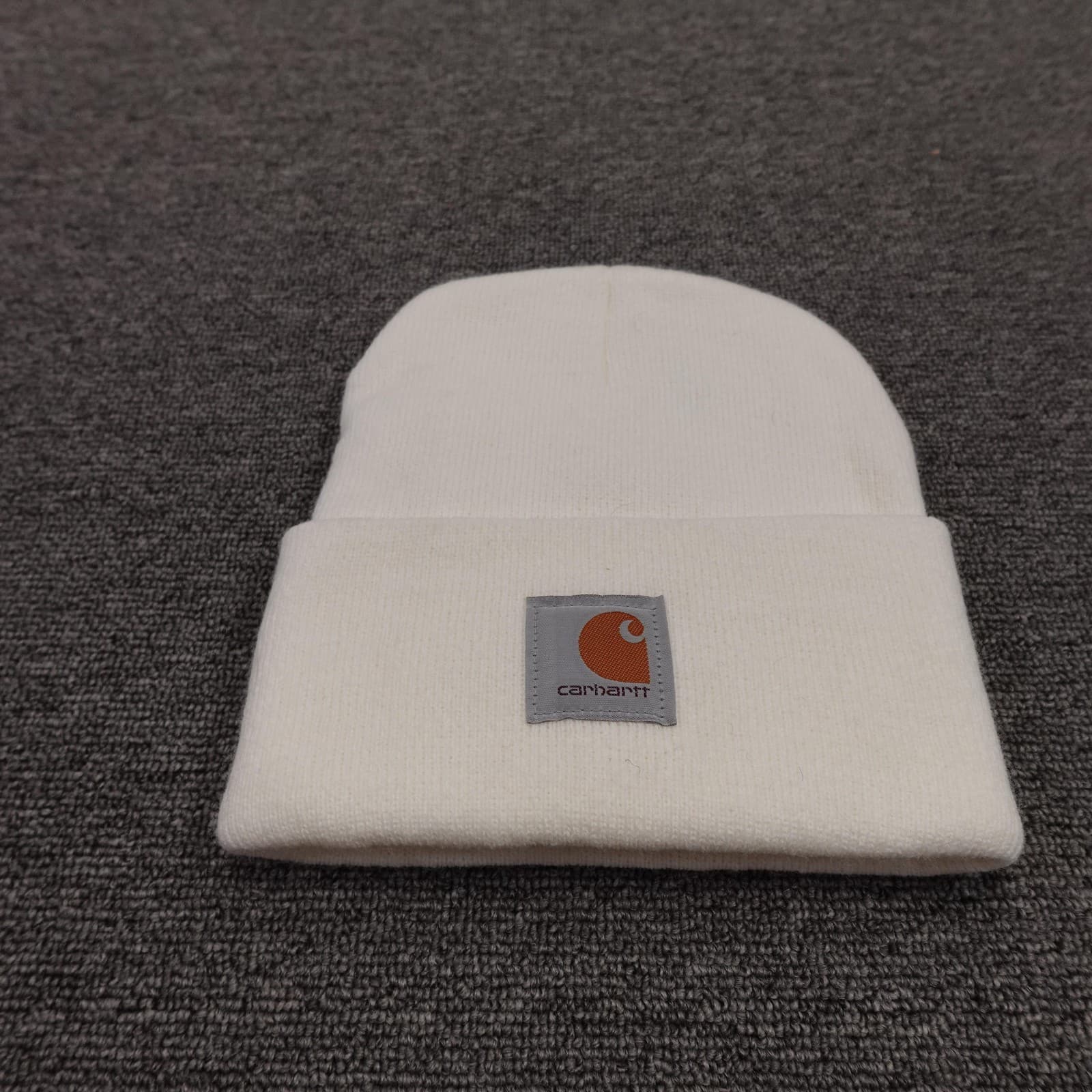Carhartt Hat Beanie Fitted Unisex One Size White Knit Acrylic Cuffed Winter