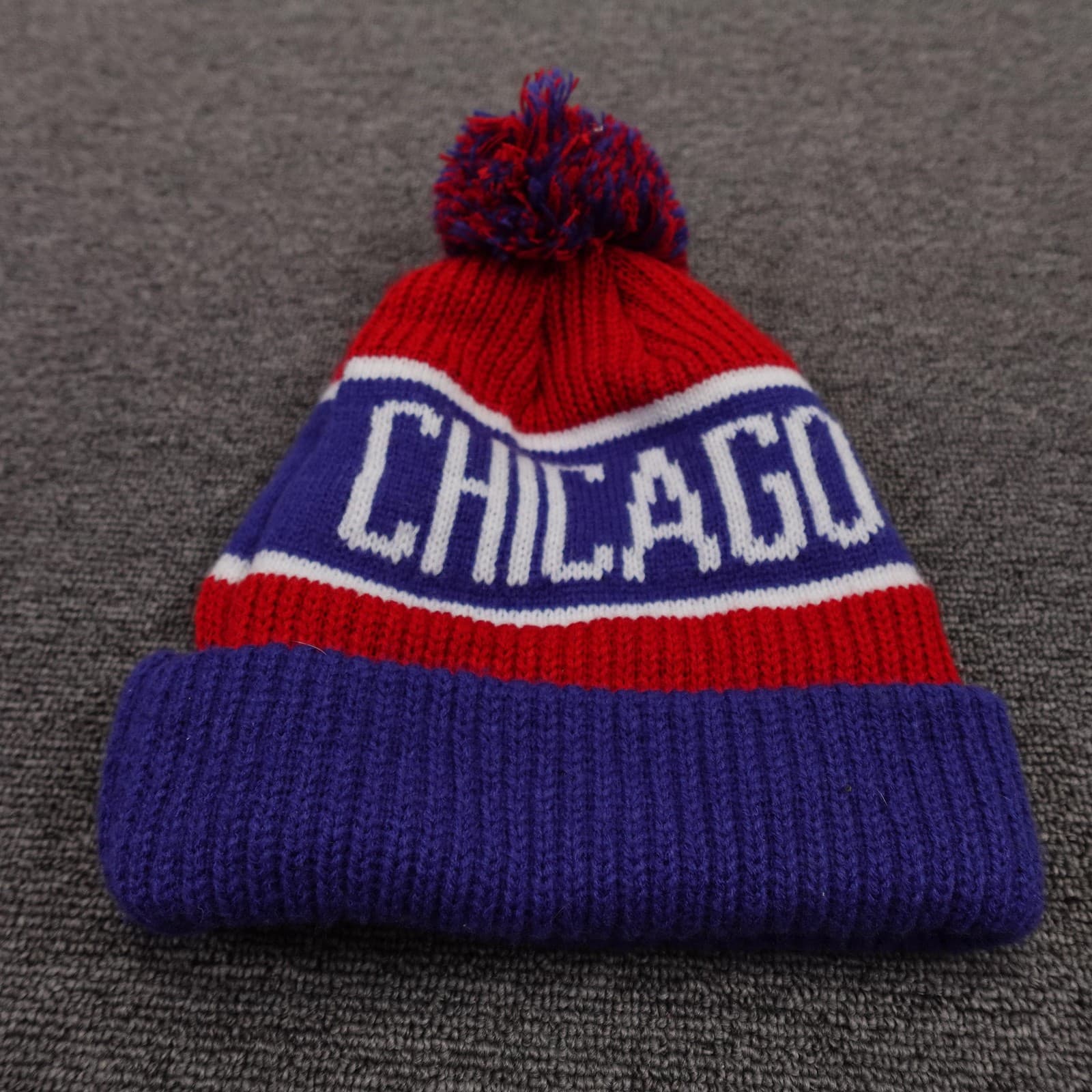 Chicago Cubs Hat Beanie Mens One Size Blue Red MLB Baseball Pom Knit '47 - Thumbnail 2