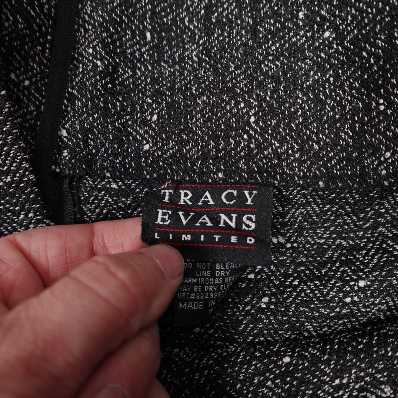 Vintage Tracy Evans Limited Skirt Juniors 7 Black Tweed Ruffle Hem Trumpet 90s - Thumbnail 2