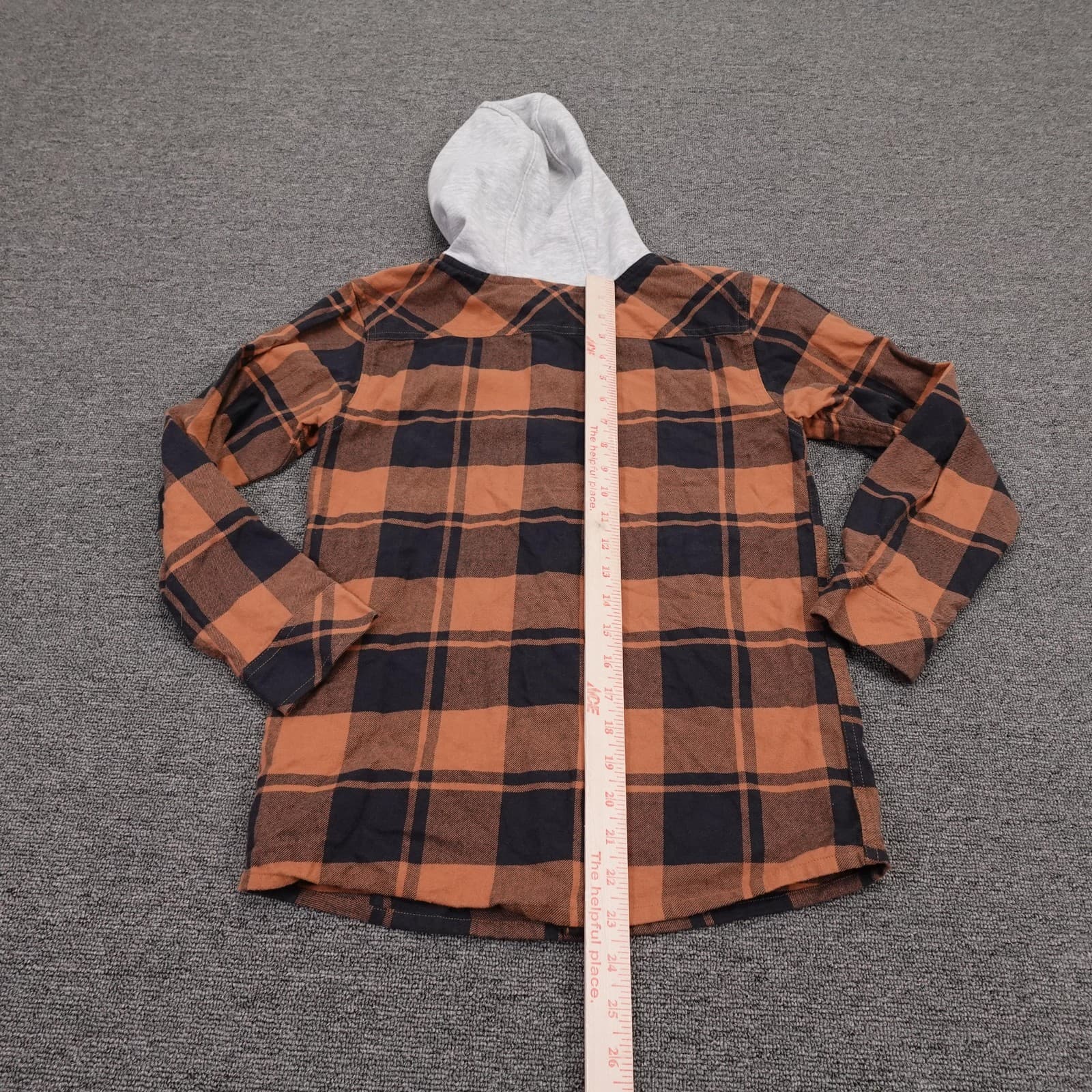 Carhartt Shirt Youth Medium 10-12 Orange Plaid Hooded Flannel Long Sleeve - Thumbnail 5