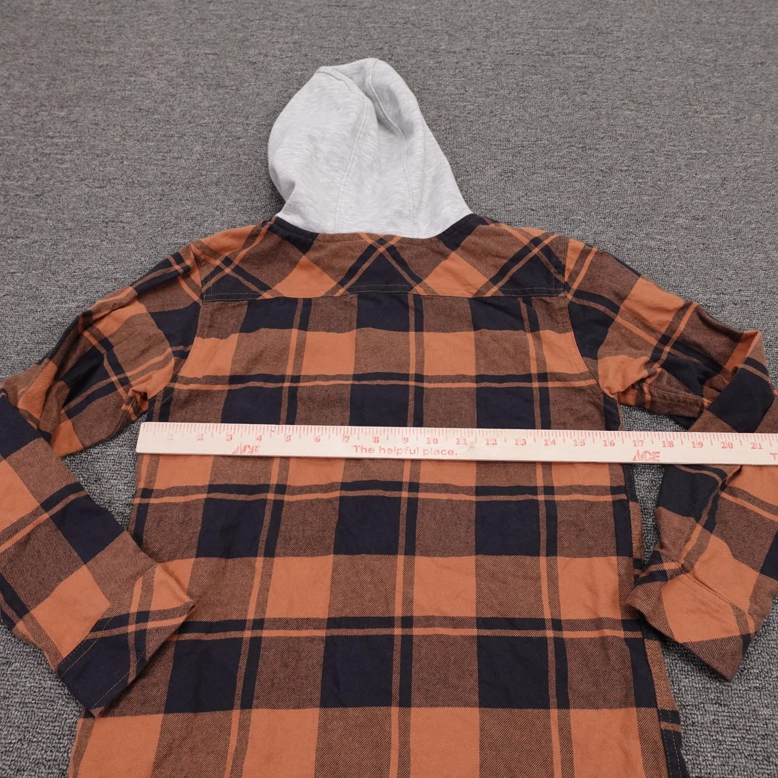 Carhartt Shirt Youth Medium 10-12 Orange Plaid Hooded Flannel Long Sleeve - Thumbnail 4