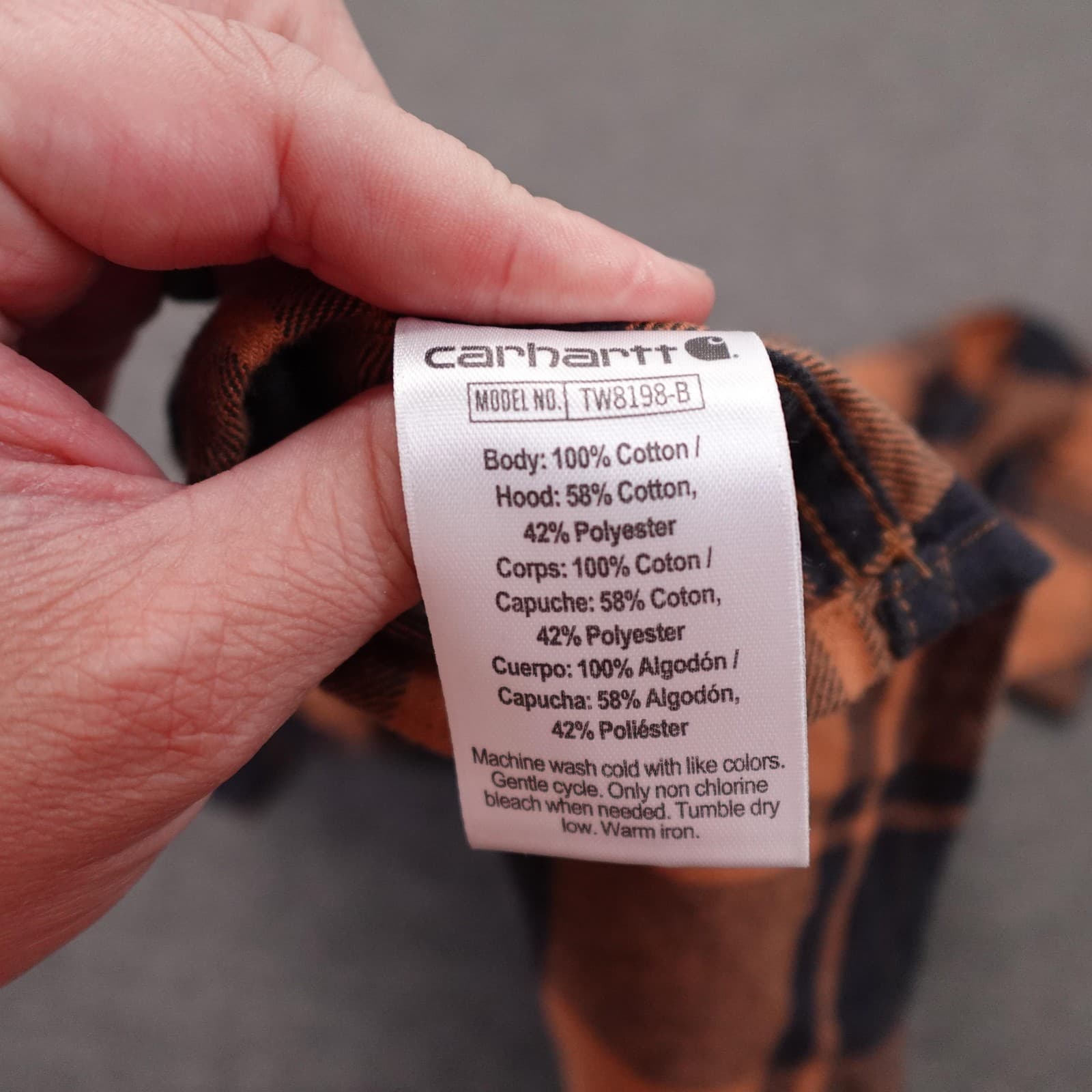 Carhartt Shirt Youth Medium 10-12 Orange Plaid Hooded Flannel Long Sleeve - Thumbnail 6