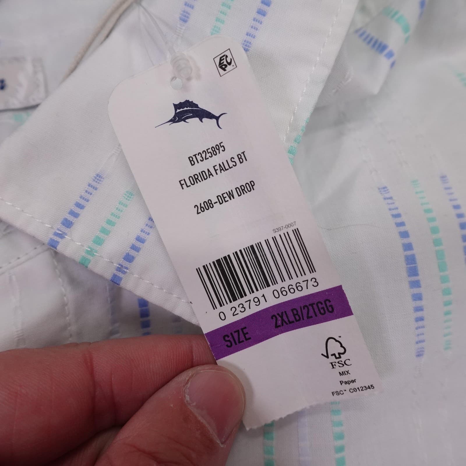 Tommy Bahama Shirt Mens Big 2X White Stripe Long Sleeve Button Up Florida Falls - Thumbnail 3
