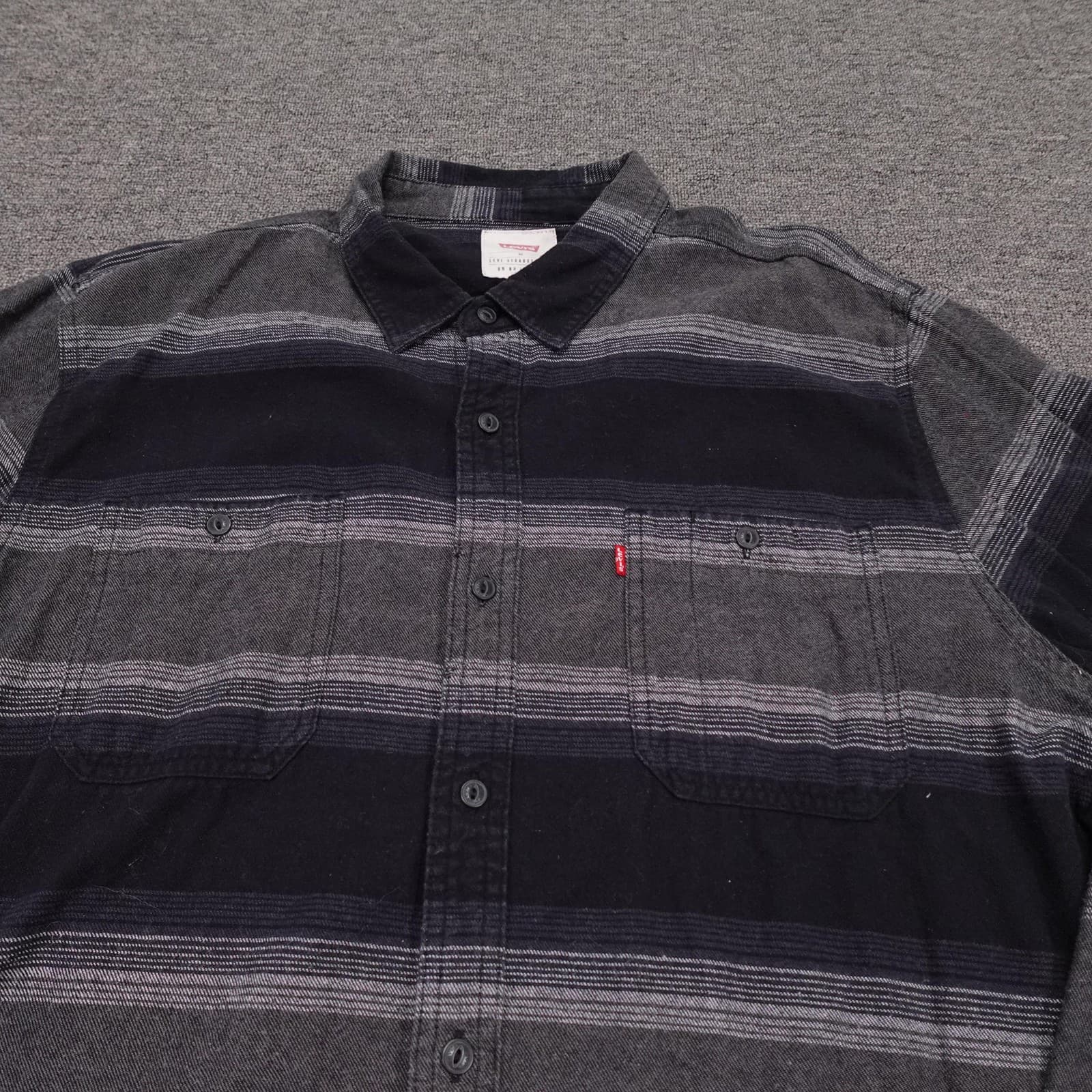 Levis Shirt Mens XL Gray Stripe Flannel Long Sleeve Button Up Casual Cotton - Thumbnail 2