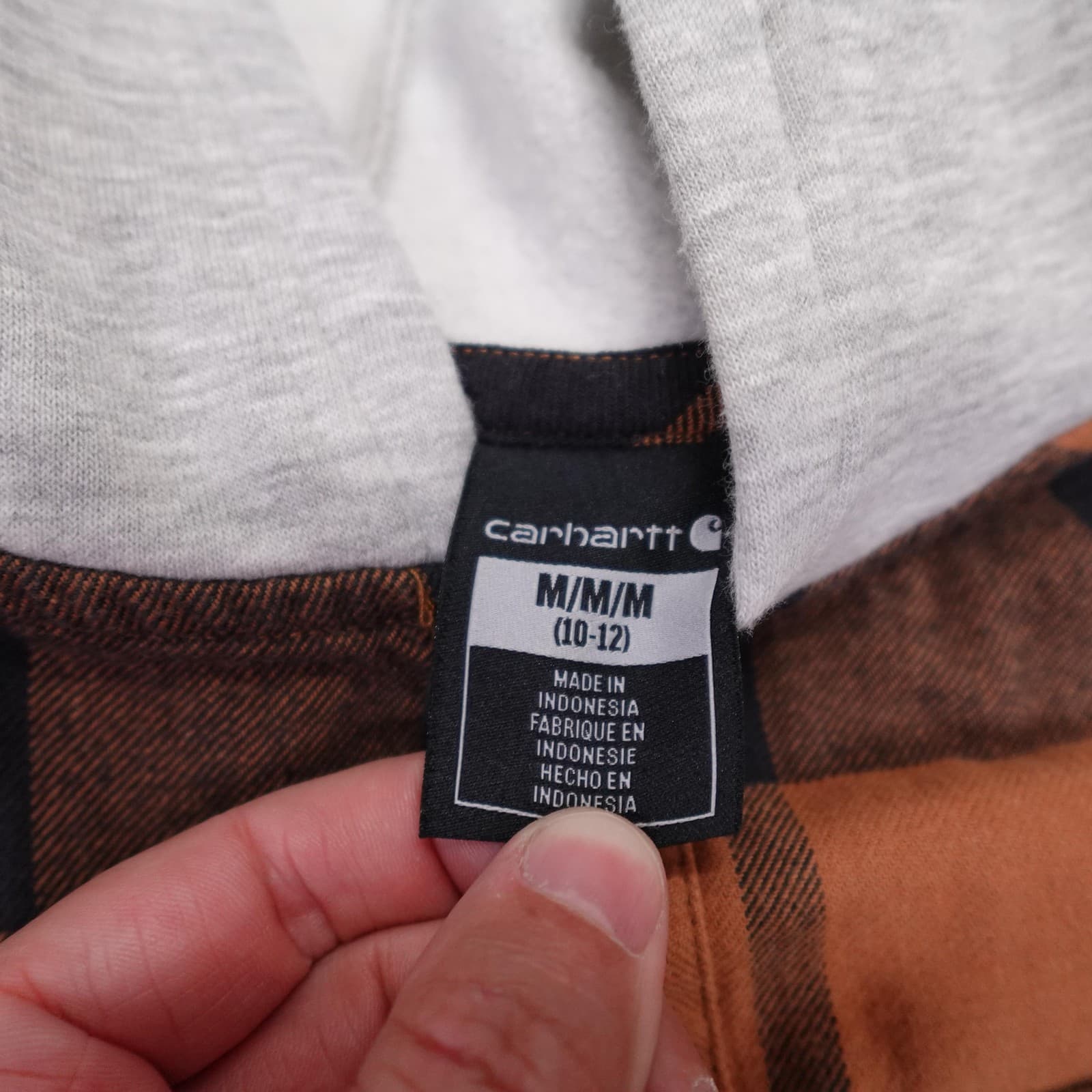 Carhartt Shirt Youth Medium 10-12 Orange Plaid Hooded Flannel Long Sleeve - Thumbnail 3