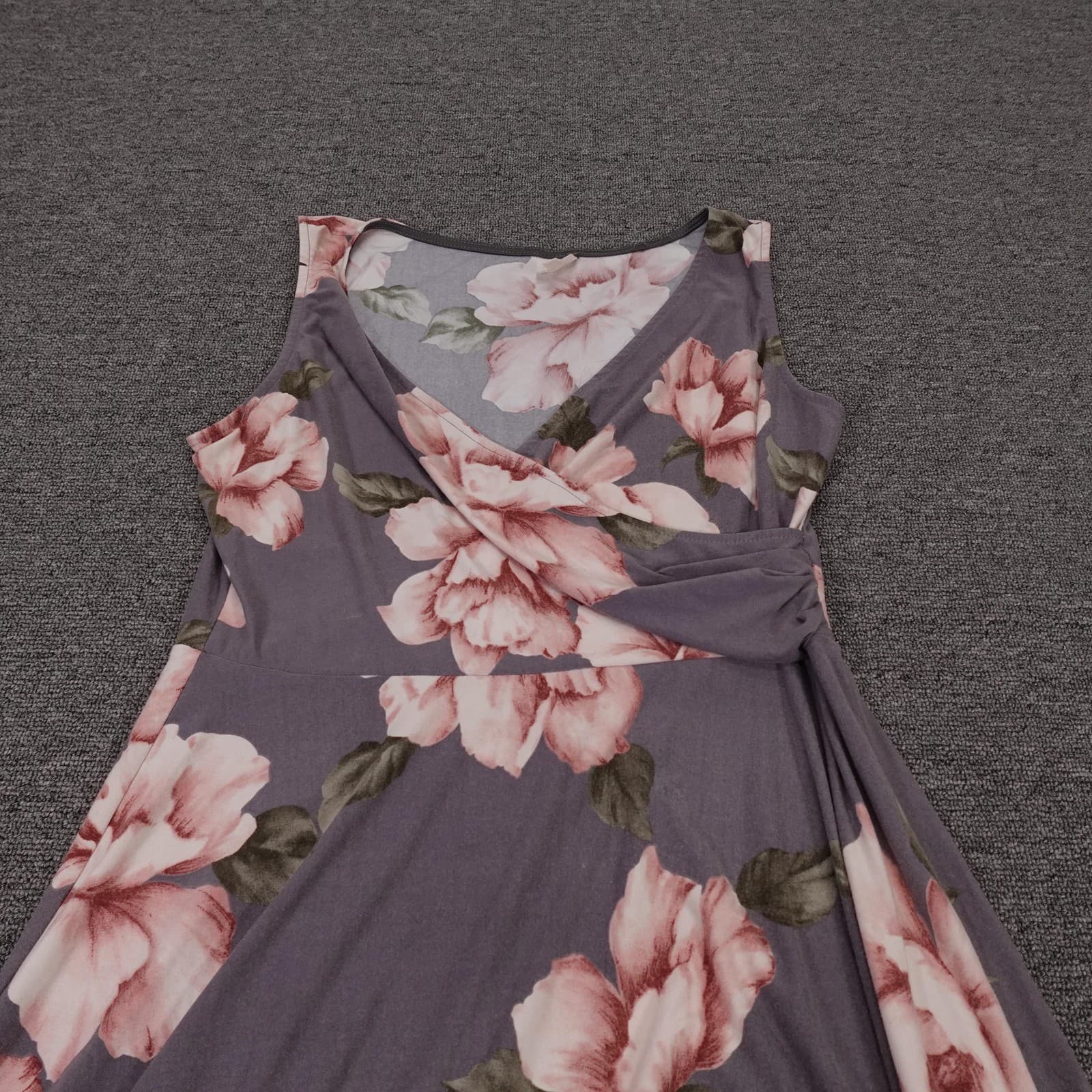 Kaileigh Dress Womens Large Purple Floral Sleeveless V Neck Fit & Flare Jersey - Thumbnail 2