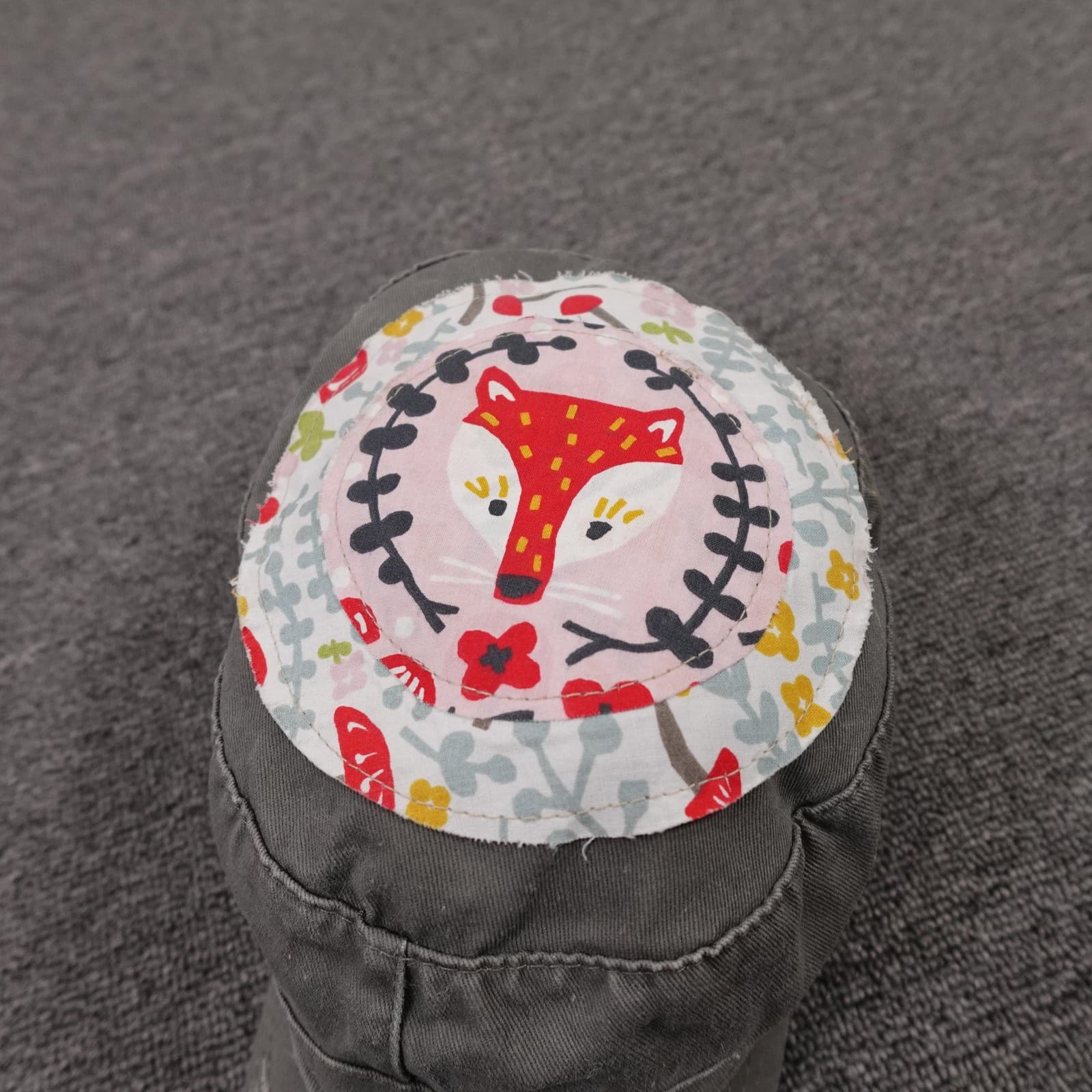KinderCaps Hat Army Cap Strap Back Kids Adjustable Girls Gray Fox Patch - Thumbnail 3