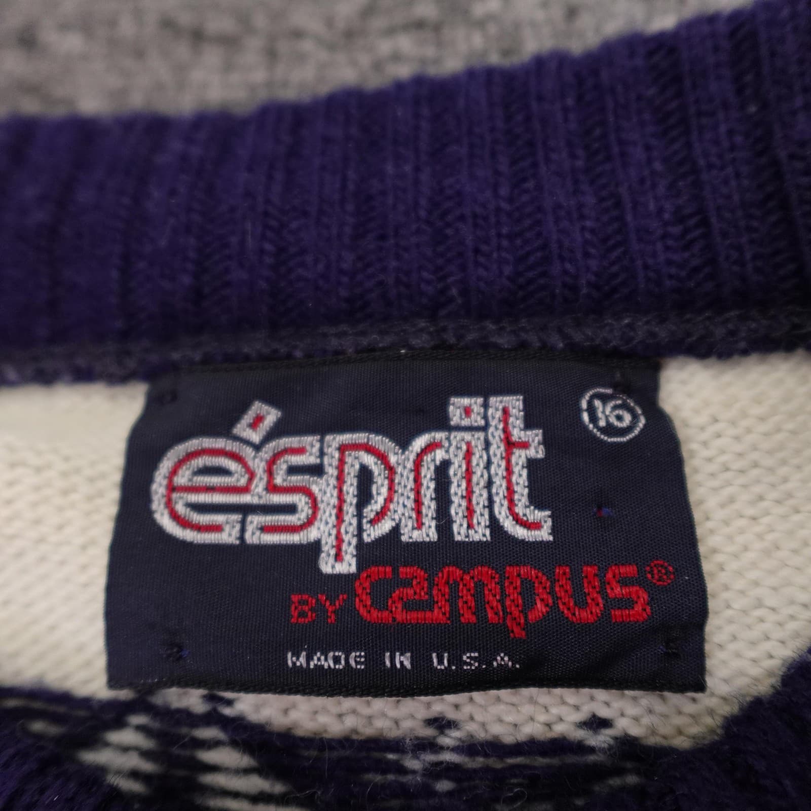 Vintage Esprit By Campus Sweater Youth 16 White Fair Isle Reindeer USA 70s - Thumbnail 3