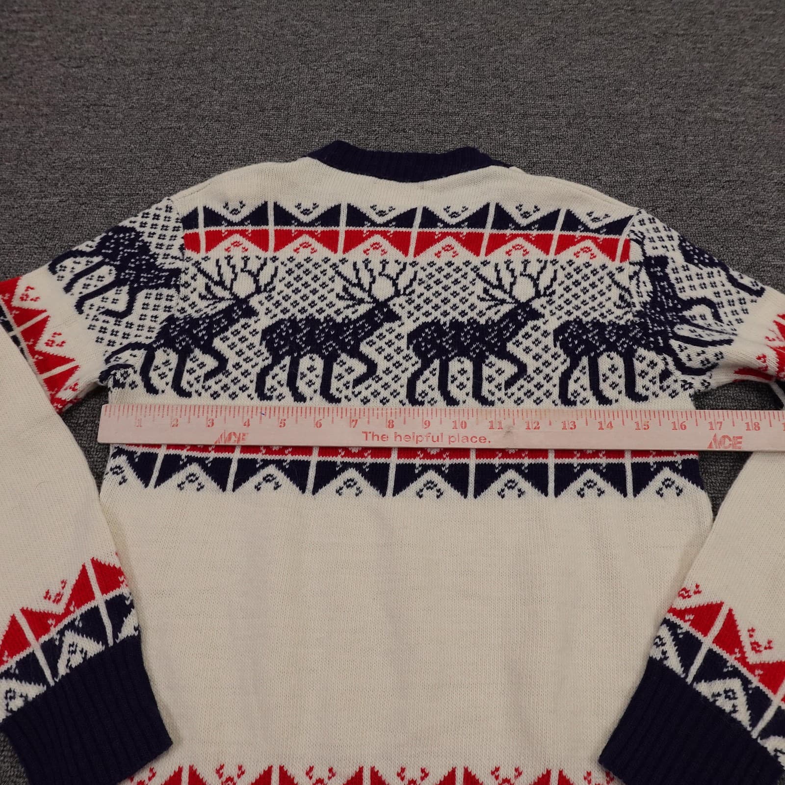 Vintage Esprit By Campus Sweater Youth 16 White Fair Isle Reindeer USA 70s - Thumbnail 4