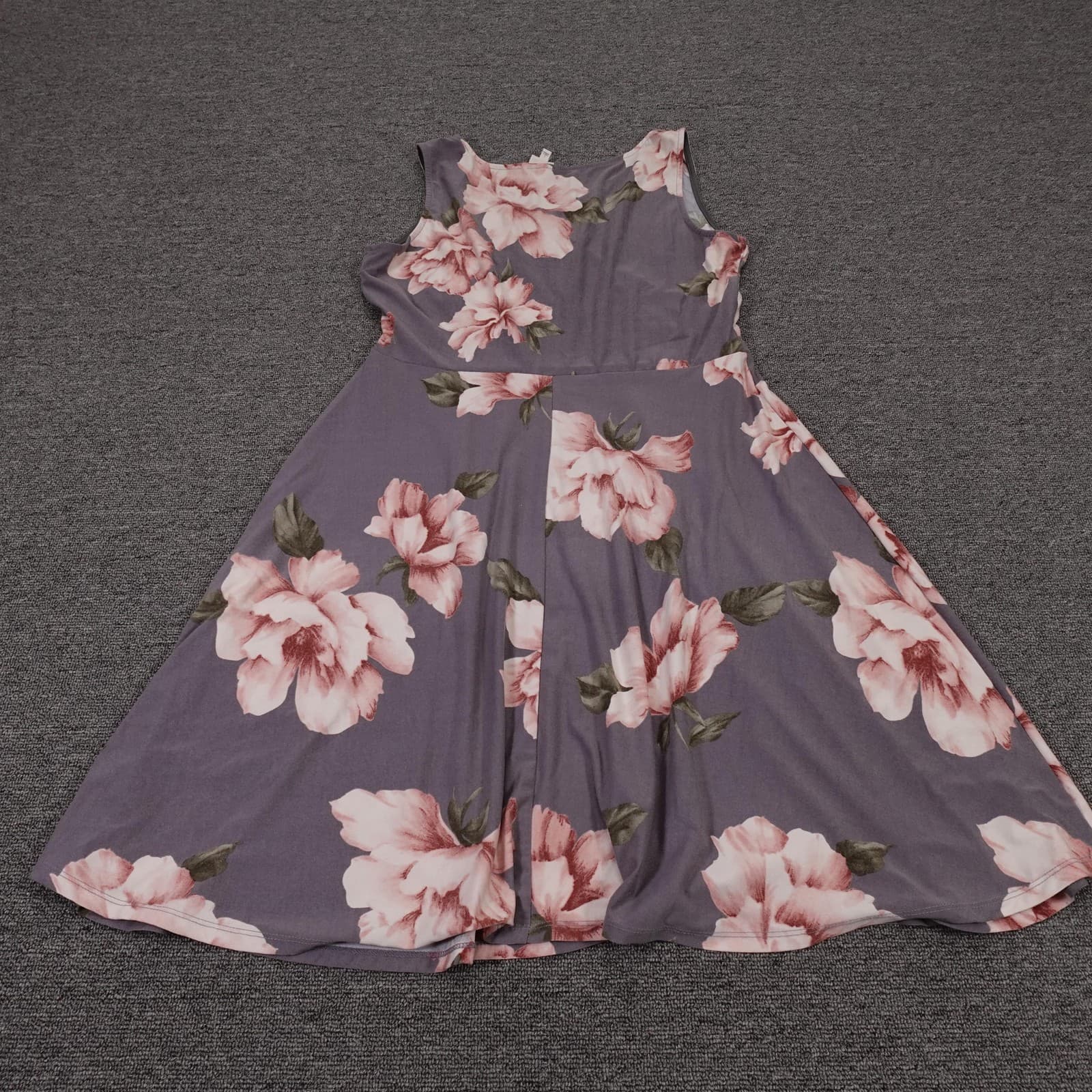 Kaileigh Dress Womens Large Purple Floral Sleeveless V Neck Fit & Flare Jersey - Thumbnail 3