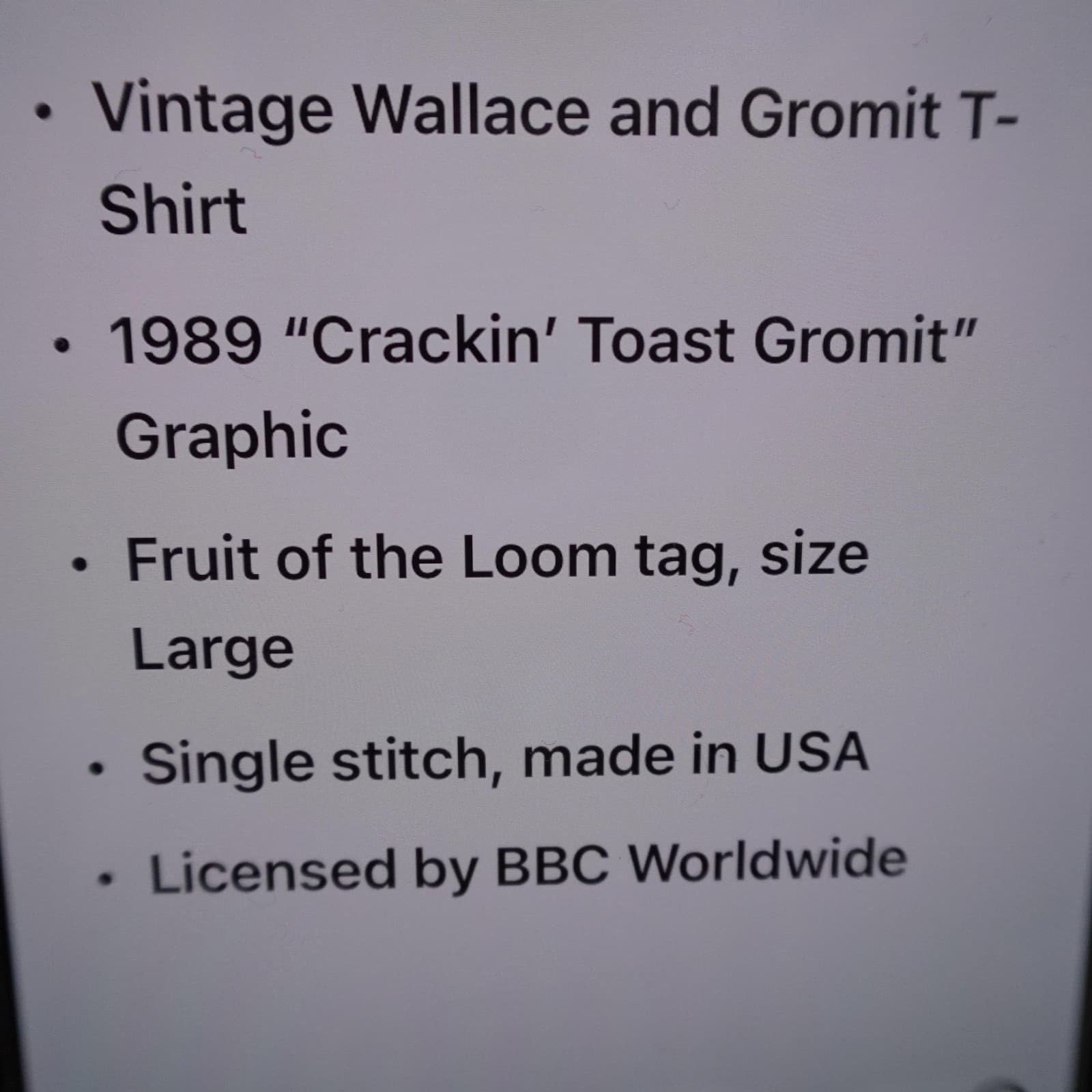 Vintage Wallace & Gromit Shirt Mens Large Crackin Toast Single Stitch Tee 80s - Thumbnail 9
