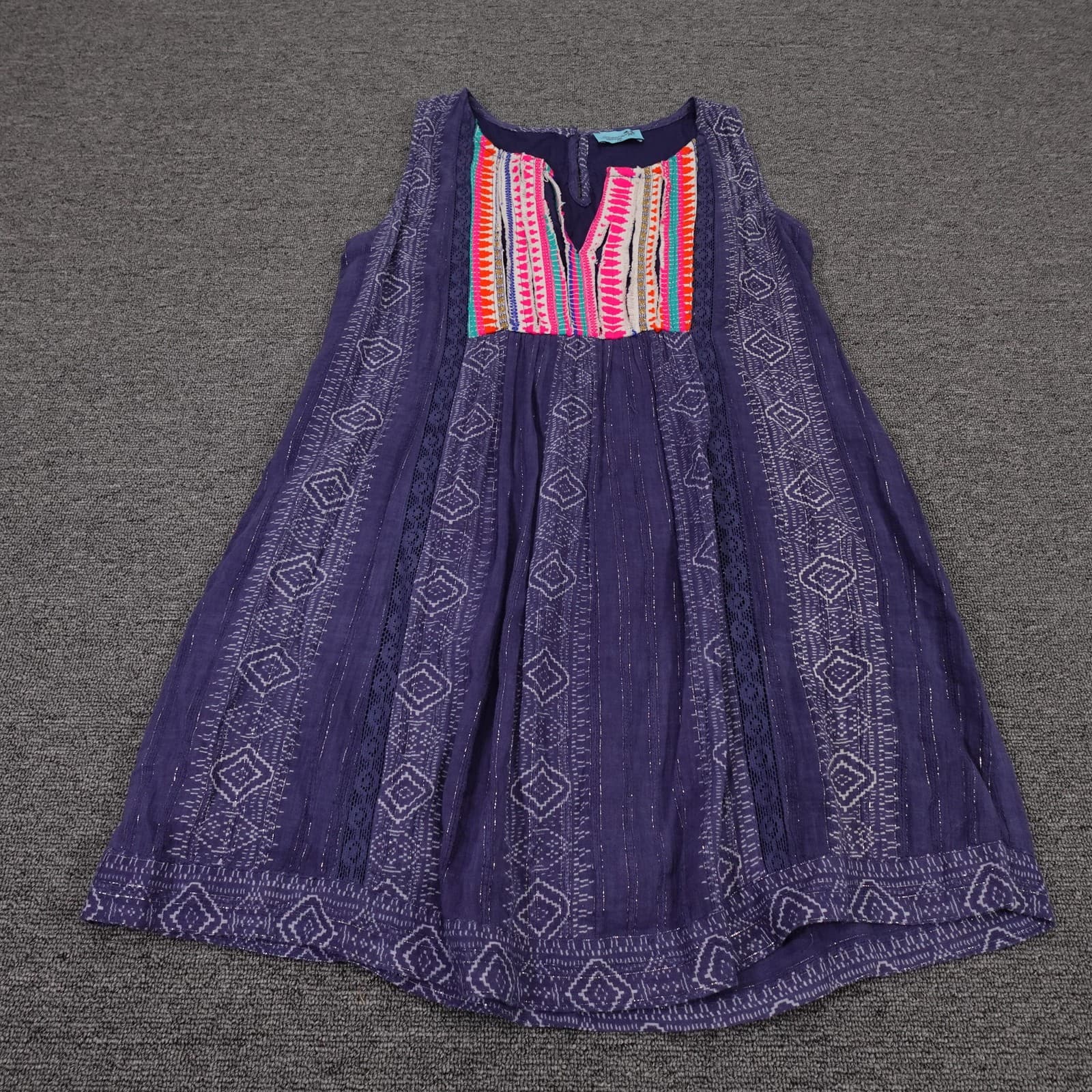 Letarte Dress Womens Medium Purple Embroidered Sleeveless Boho Beach Festival