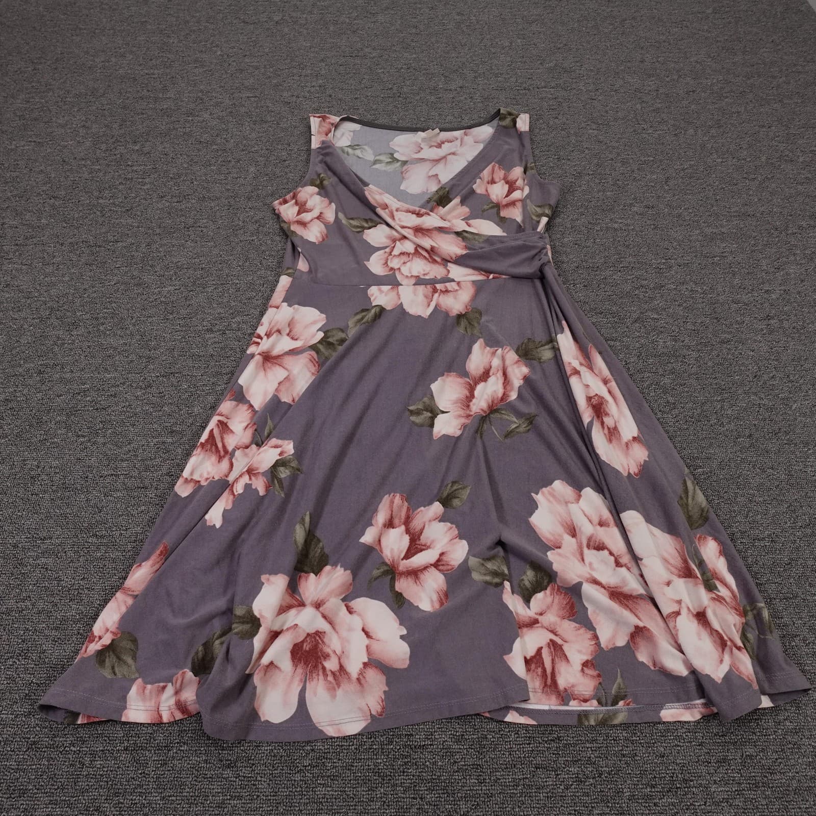 Kaileigh Dress Womens Large Purple Floral Sleeveless V Neck Fit & Flare Jersey