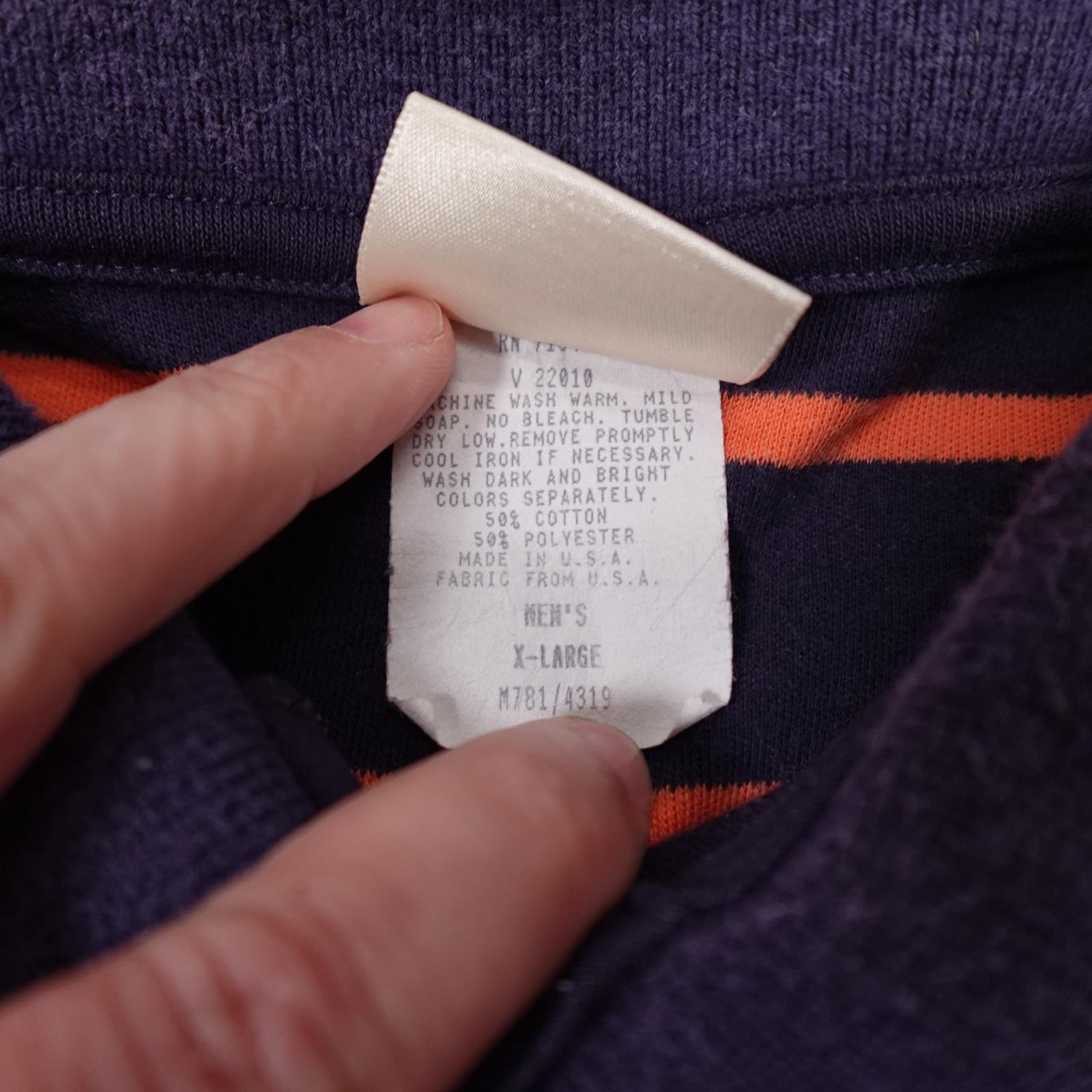 Vintage LL Bean Polo Shirt Mens XL Purple Orange Stripe Knit Cotton Blend USA - Thumbnail 4