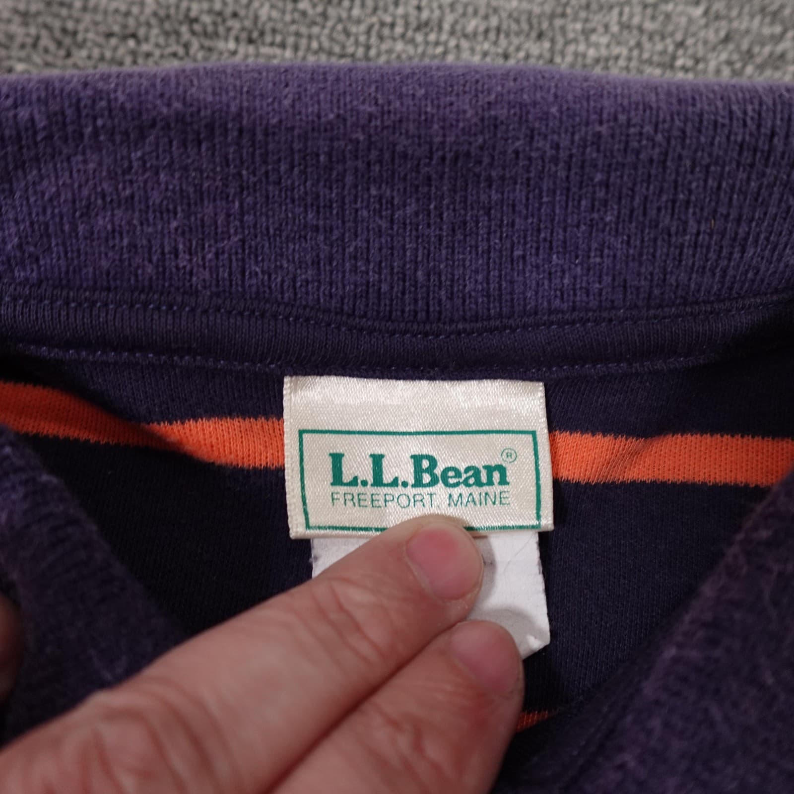 Vintage LL Bean Polo Shirt Mens XL Purple Orange Stripe Knit Cotton Blend USA - Thumbnail 3