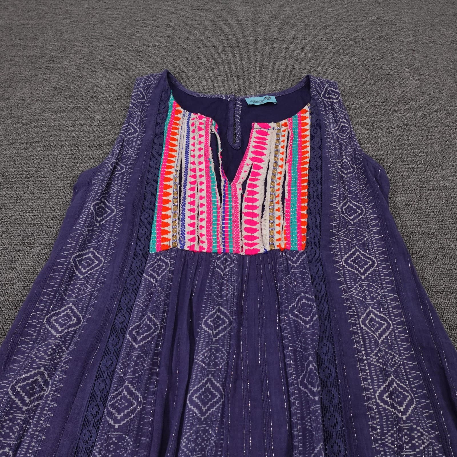 Letarte Dress Womens Medium Purple Embroidered Sleeveless Boho Beach Festival - Thumbnail 2