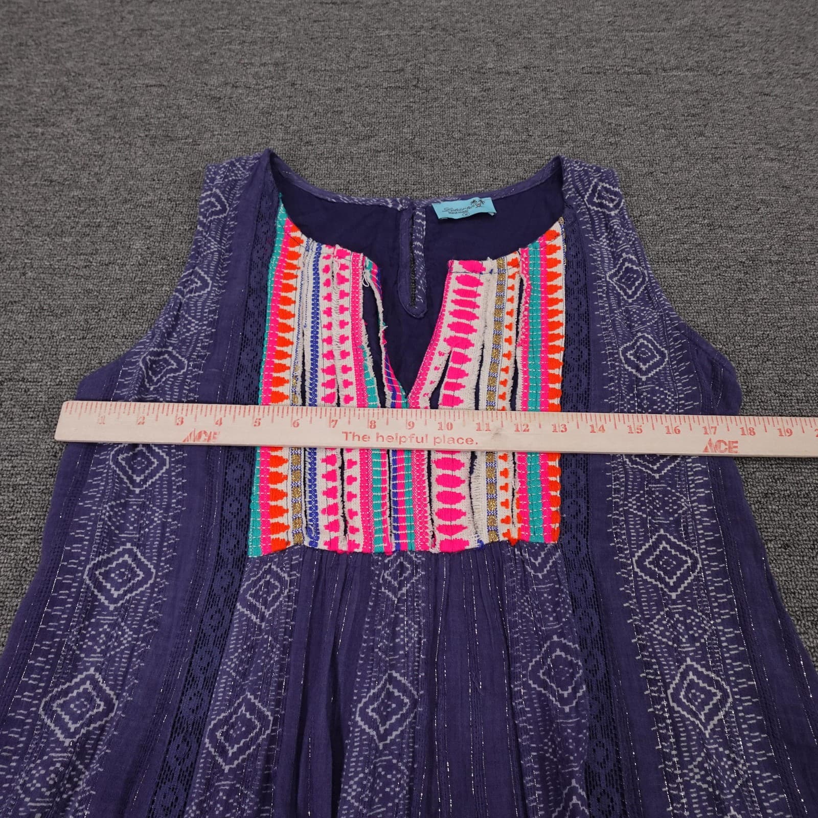 Letarte Dress Womens Medium Purple Embroidered Sleeveless Boho Beach Festival - Thumbnail 4