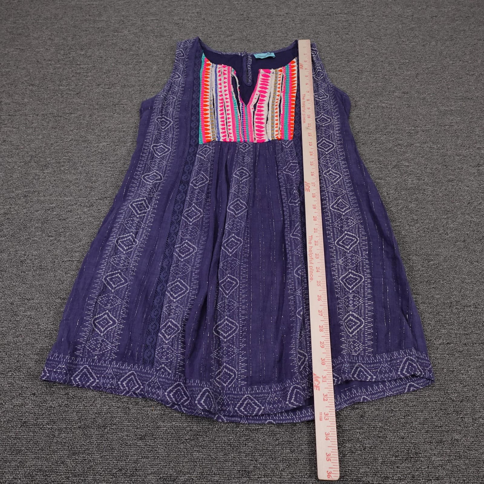 Letarte Dress Womens Medium Purple Embroidered Sleeveless Boho Beach Festival - Thumbnail 5
