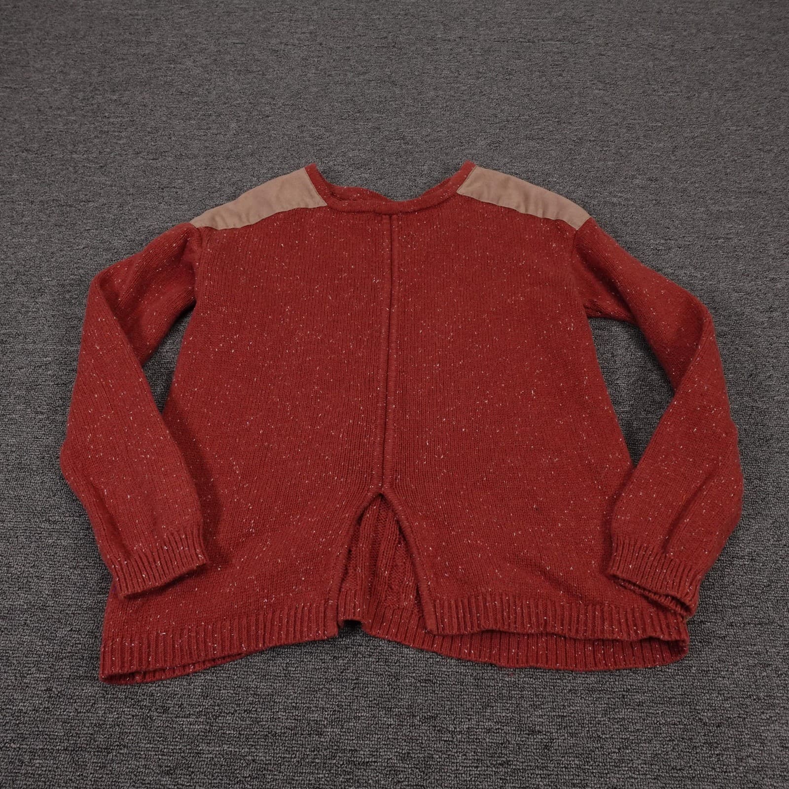 Hinge Sweater Womens Medium Red Cable Knit Faux Suede Shoulder Pullover - Thumbnail 5