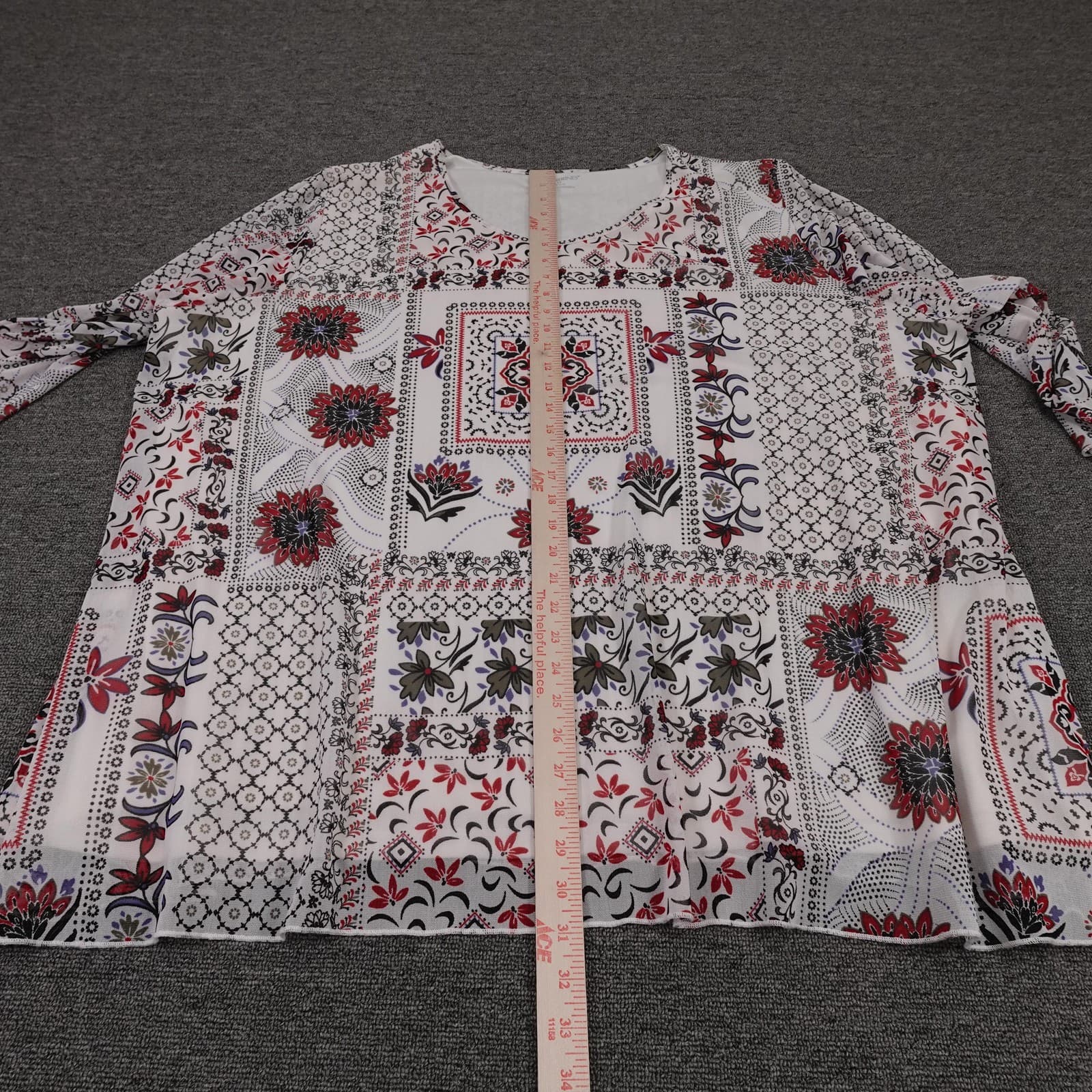 Catherines Blouse Womens 4X White Floral Print Lined 3/4 Sleeve Tunic Top - Thumbnail 5