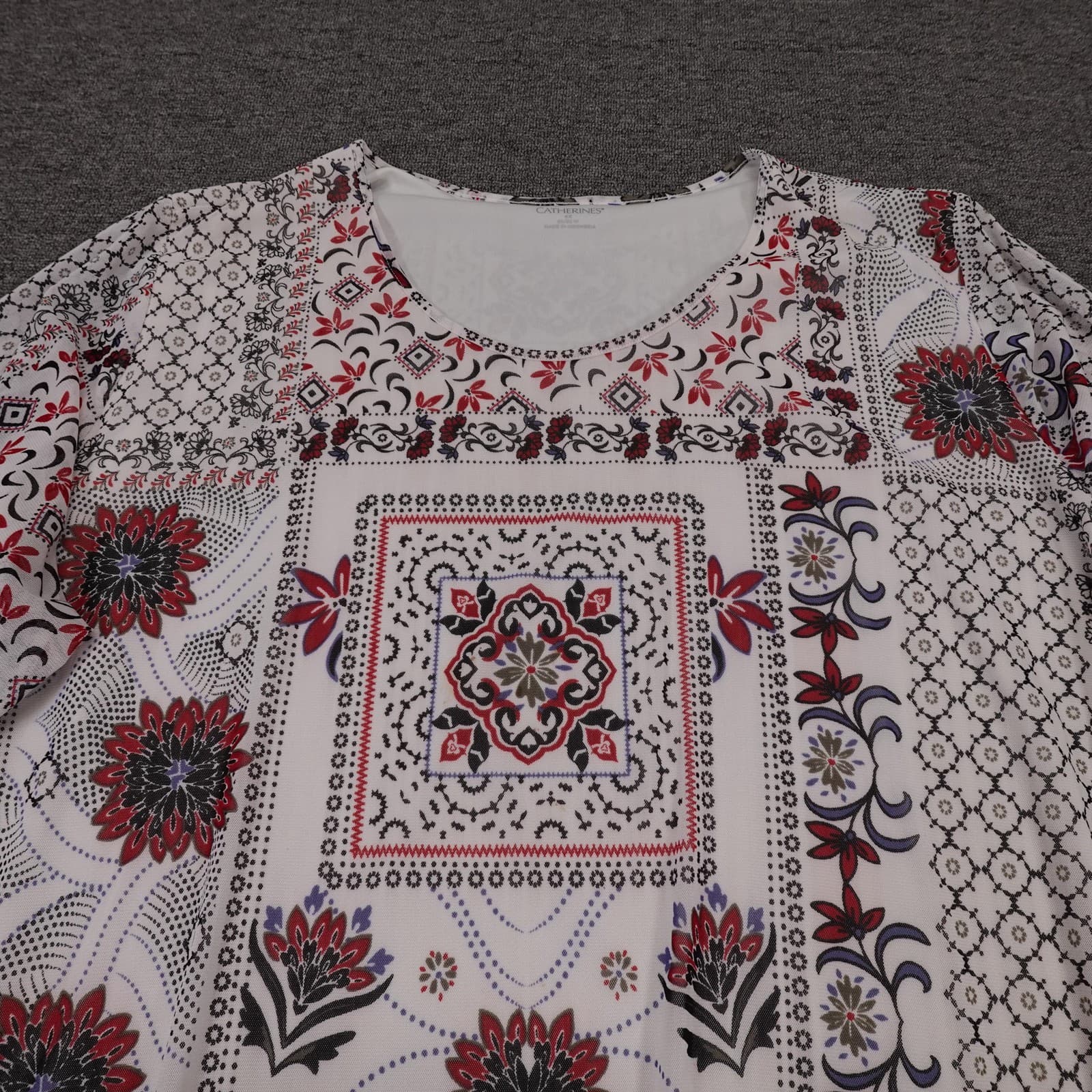 Catherines Blouse Womens 4X White Floral Print Lined 3/4 Sleeve Tunic Top - Thumbnail 2