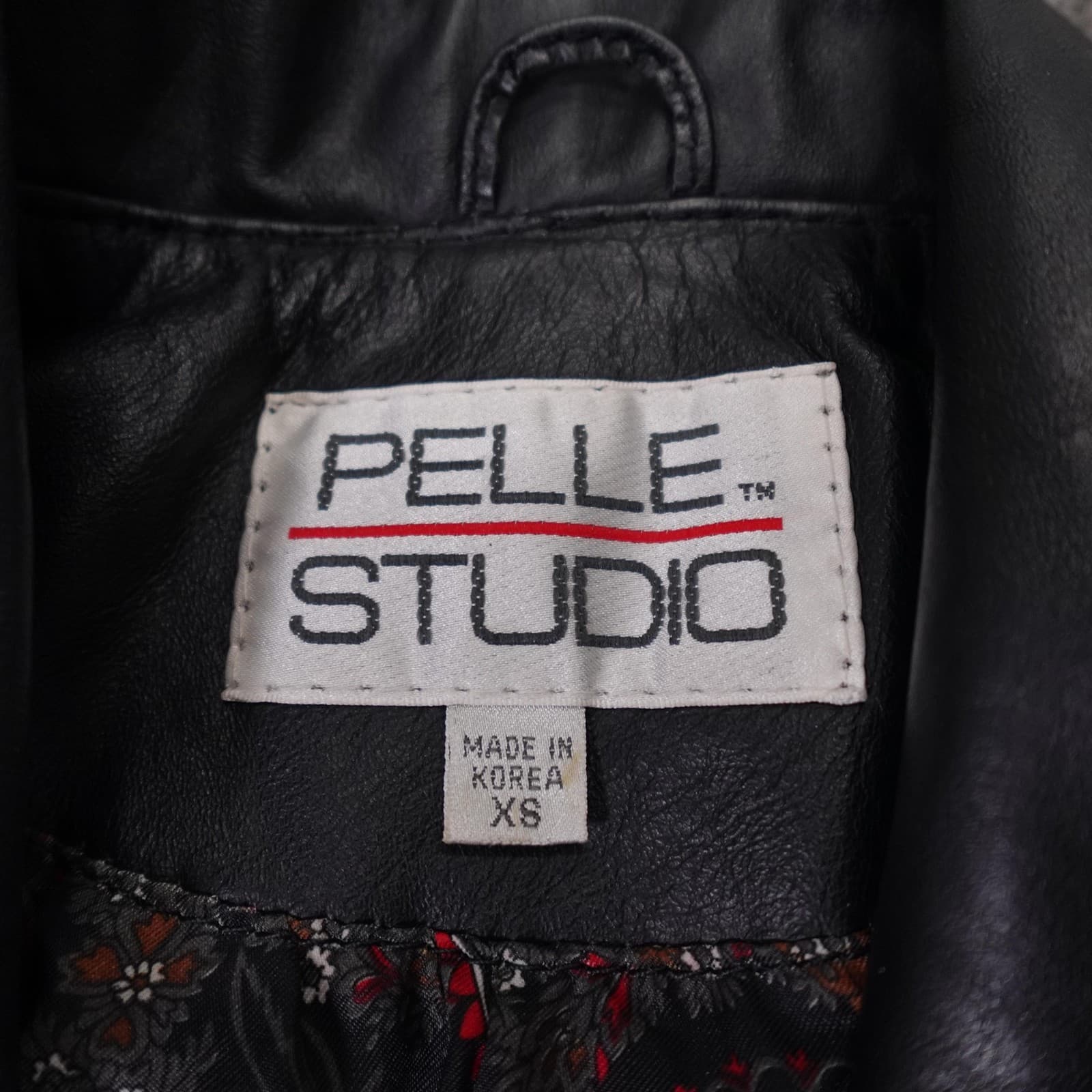 Vintage Pelle Studio Coat Womens XS Black Leather Long Trench Paisley 80s 90s - Thumbnail 3