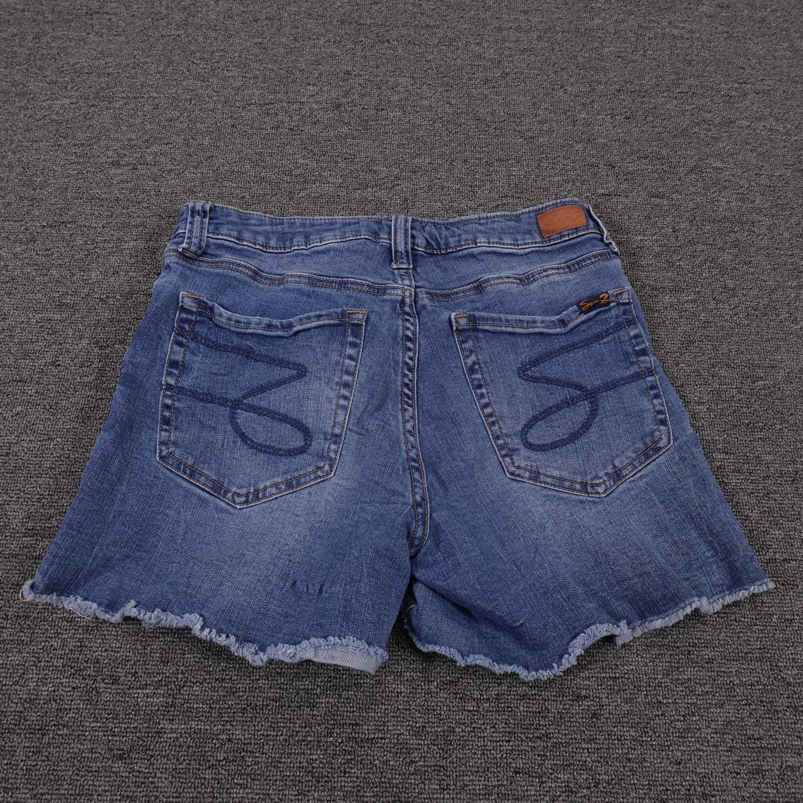 Seven7 Shorts Womens 6 Blue Denim Cutoff Raw Hem Stretch 5 Pocket Casual - Thumbnail 6