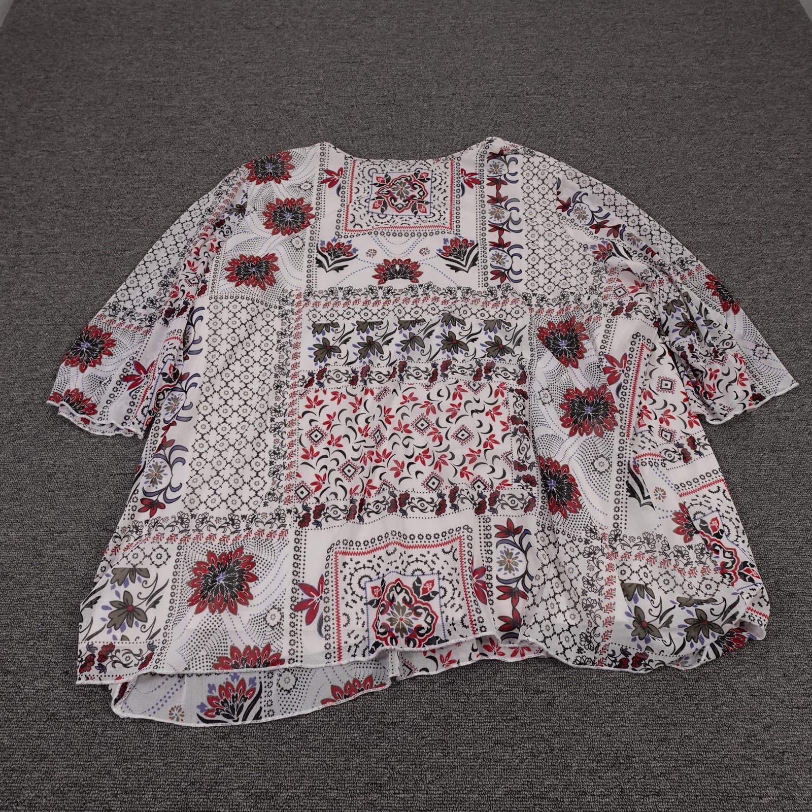 Catherines Blouse Womens 4X White Floral Print Lined 3/4 Sleeve Tunic Top - Thumbnail 8