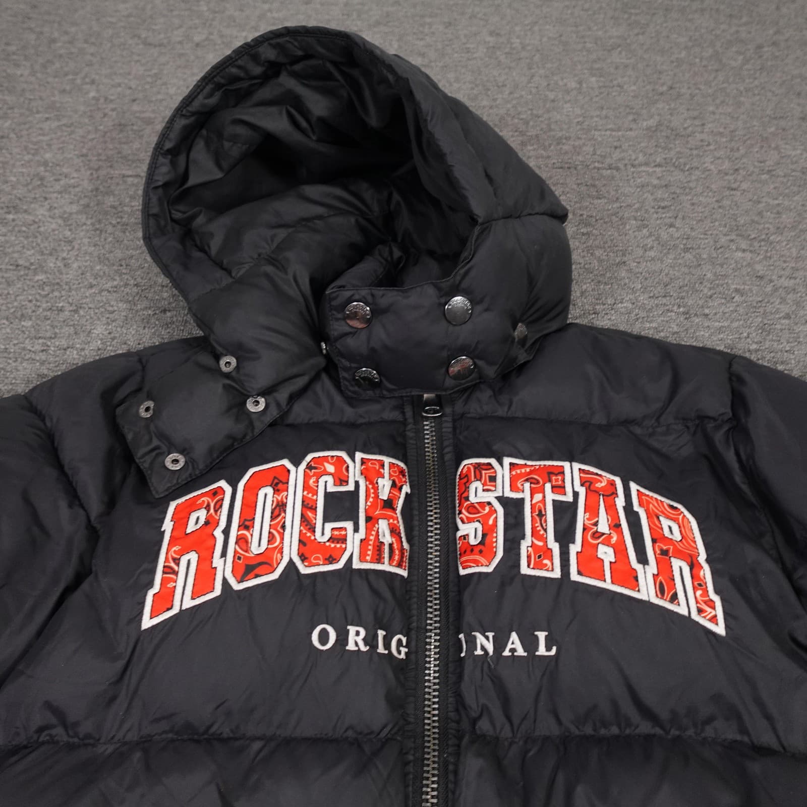 Rockstar Original Jacket Boys 14 Black Hooded Puffer Skull Patch Graphic - Thumbnail 4