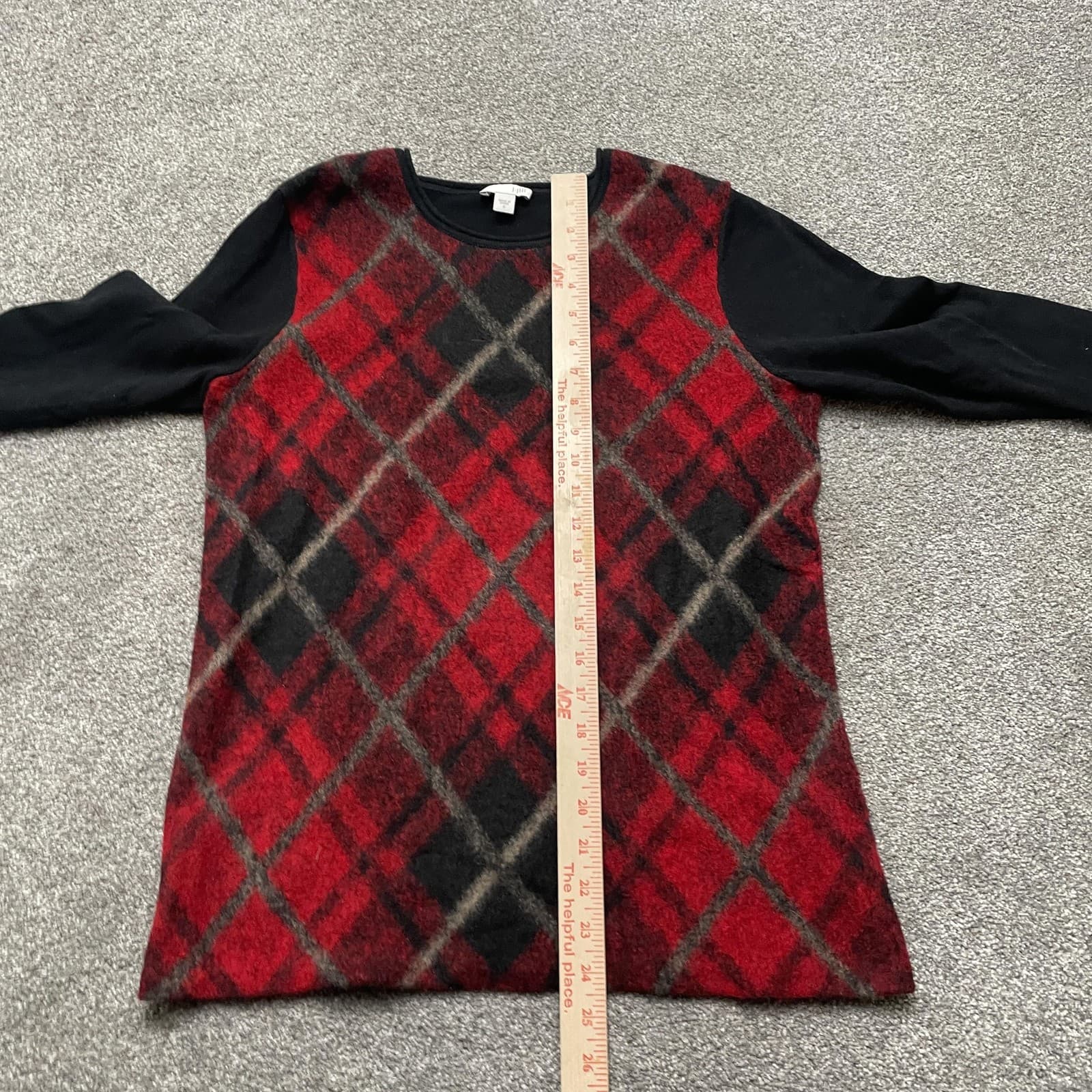 J. Jill Sweater Womens Small Red Black Argyle Wool Blend Front Long Sleeve Knit - Thumbnail 5