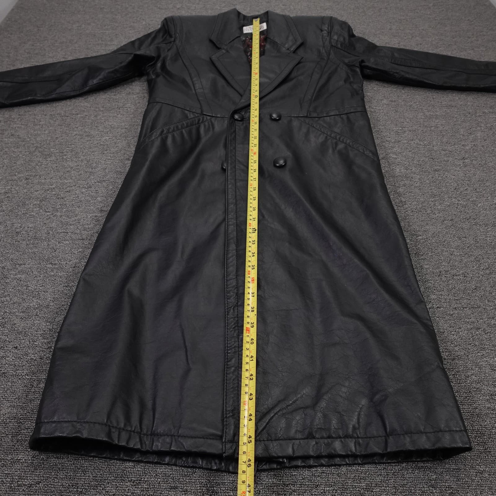 Vintage Pelle Studio Coat Womens XS Black Leather Long Trench Paisley 80s 90s - Thumbnail 5